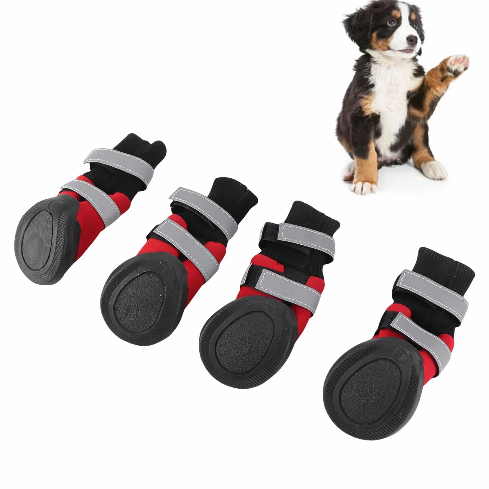 Stivali per Cani 4 Pezzi Scarpe protettive Antiscivolo Nere per Cani da Compagnia Stivali protettivi Caldi Impermeabili per Cani di Taglia Media e Grande(Rosso L)