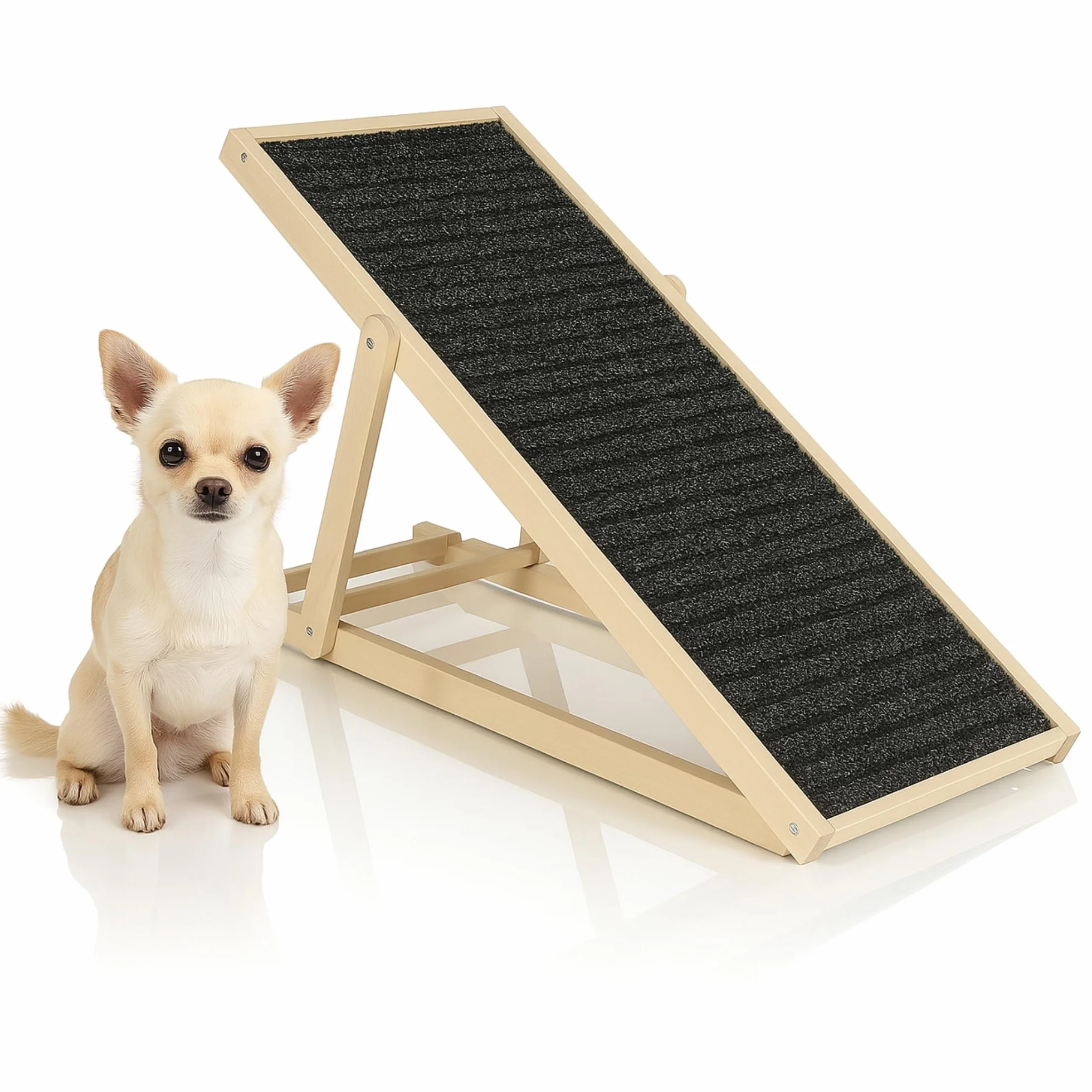 SPRINGOS Rampa per cani Gradini per cani regolabili da 42,5-59 cm per letto o divano Scala per cani pieghevole in legno Rampa di accesso per animali domestici con inserto antiscivolo