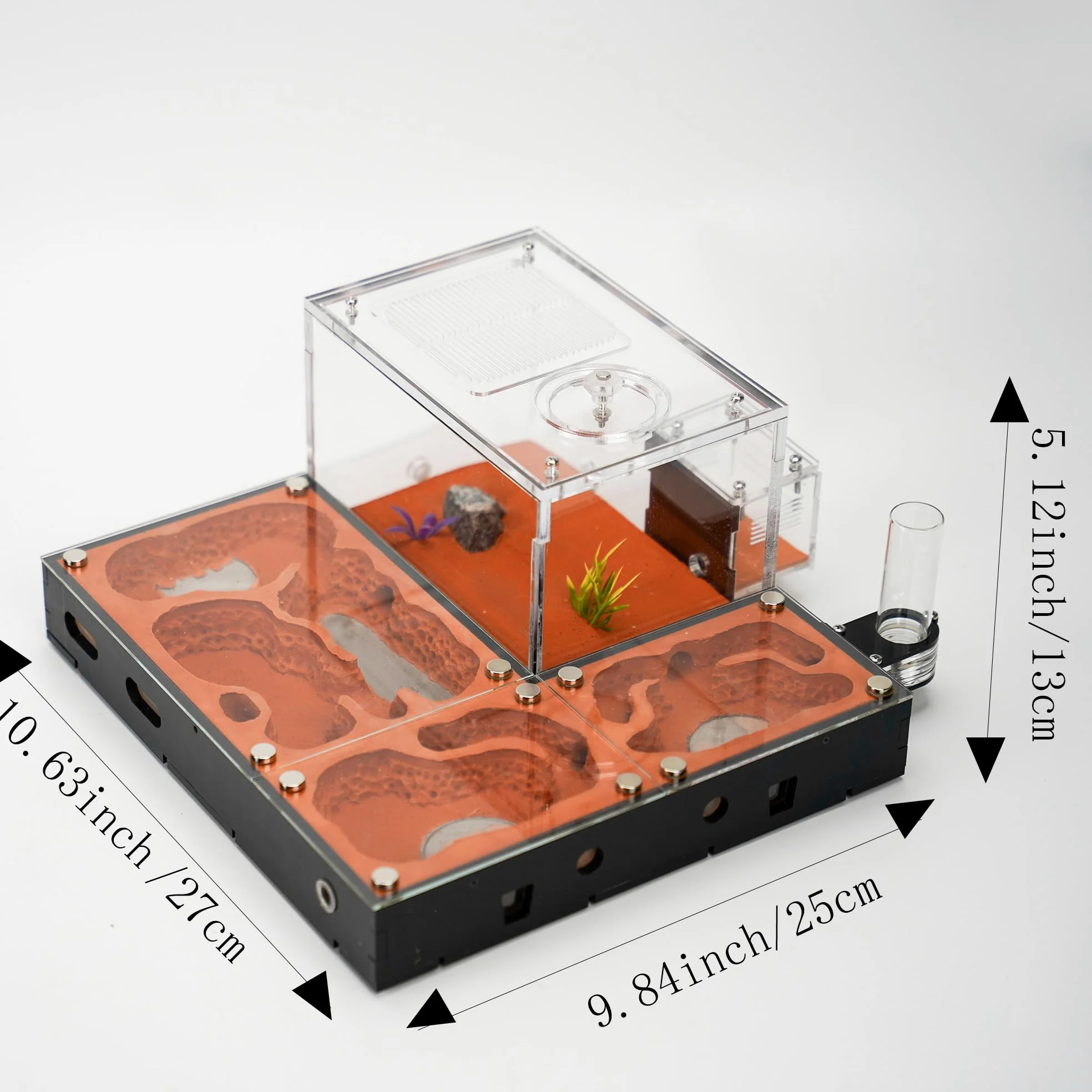 Formicaia ecologica modulare con coperture magnetiche in vetro, controllo umidità, ventilazione e porte di espansione, perfetto per gli appassionati di formiche (27,0 x 25,0 x 13,0 cm)