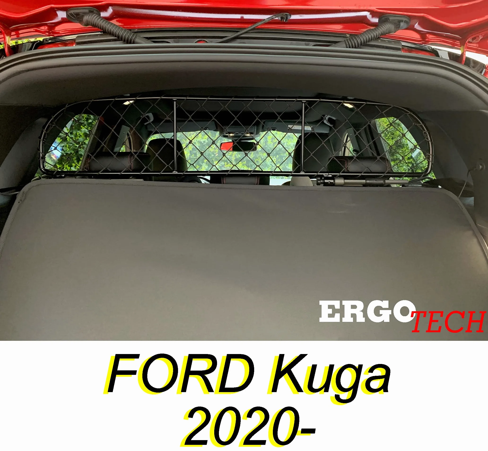 ERGOTECH Divisorio Griglia Rete Divisoria per Ford Kuga (dal 2020 in Poi), RDA65-XS8, per Trasporto Cani e Bagagli