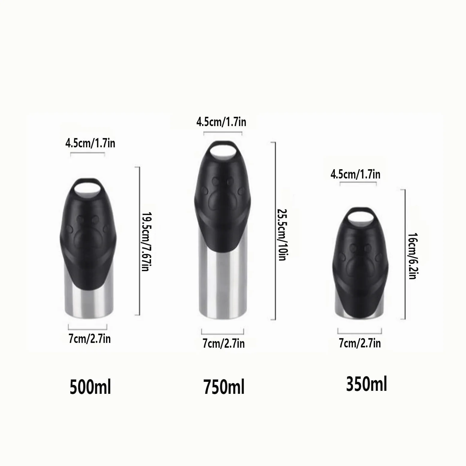 Borraccia per Cani 350ml/500ml/750ml Bottiglie d'Acqua per Cani in Acciaio Inossidabile 304 Alimentare Senza BPA Per Escursionismo Viaggio Passeggiata(500ml)