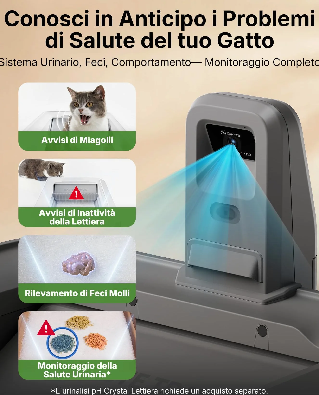 PETKIT PUROBOT CRYSTAL DUO Lettiera Gatto Autopulente con Telecamera AI, Monitoraggio APP, Deodorizzazione Doppia, Design Aperto Sicuro, Doppio Vano Raschiatura Bidirezionale per Gatti Grandi, Grigio