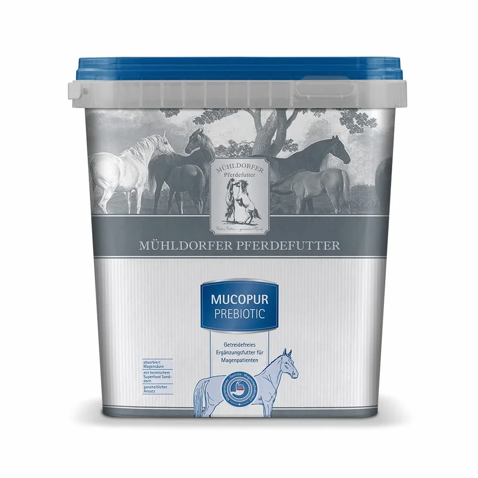 Mühldorfer Mucopur Prebiotic, 2 kg, per cavalli con problemi di stomaco, senza cereali, con olivello spinoso superfood