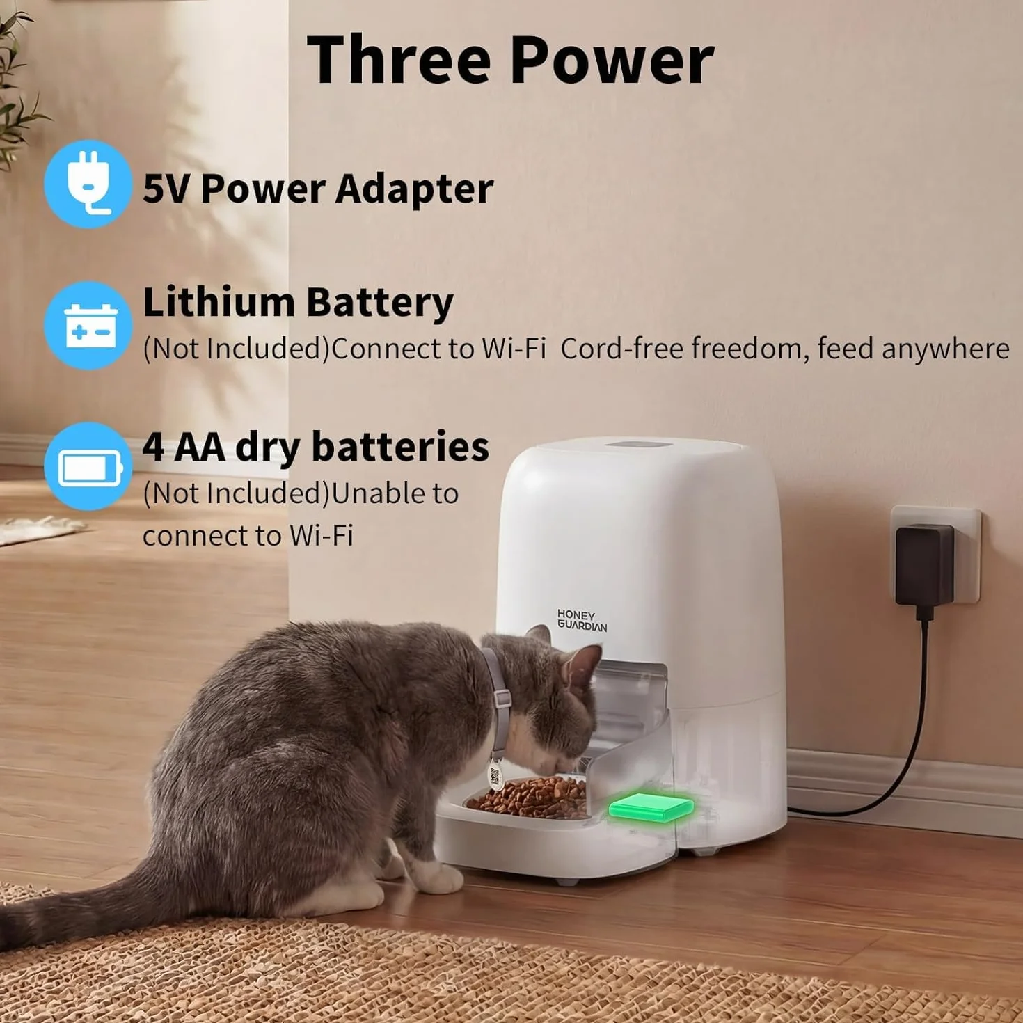 HoneyGuaridan RFID 5G WiFi Distributore Automatico Cibo Gatti, 4.6L Dispenser Crocchette Gatto con Pasti Personalizzati Attivati dal Collare, Monitoraggio Dietetico e Antifurto, Ciotola in Ceramica