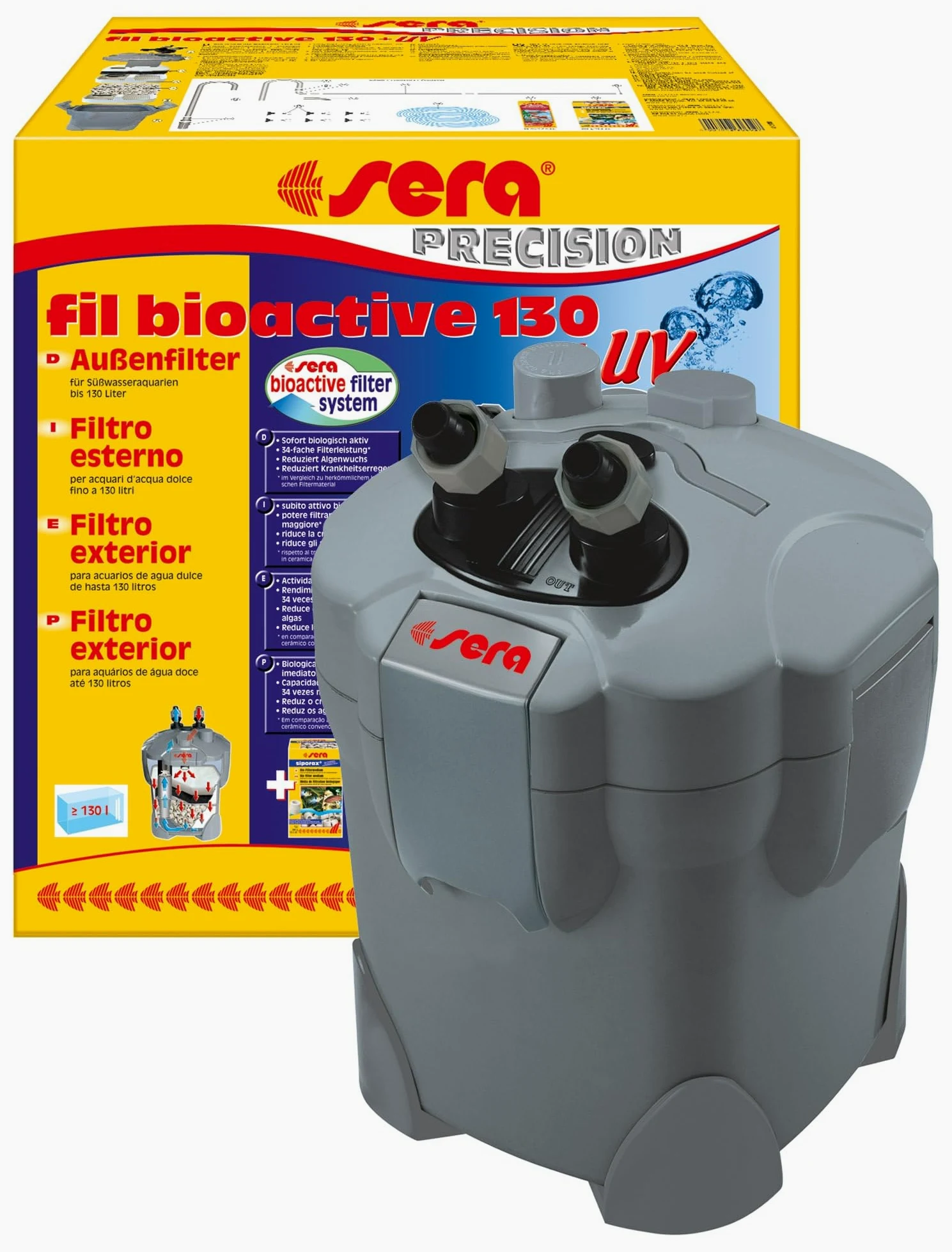 sera fil bioactive 130 + uv | filtri esterni versatili e facili da usare per acquari d'acqua dolce con uvc | per acquari d'acqua dolce fino a 400 l | filtraggio ottimale