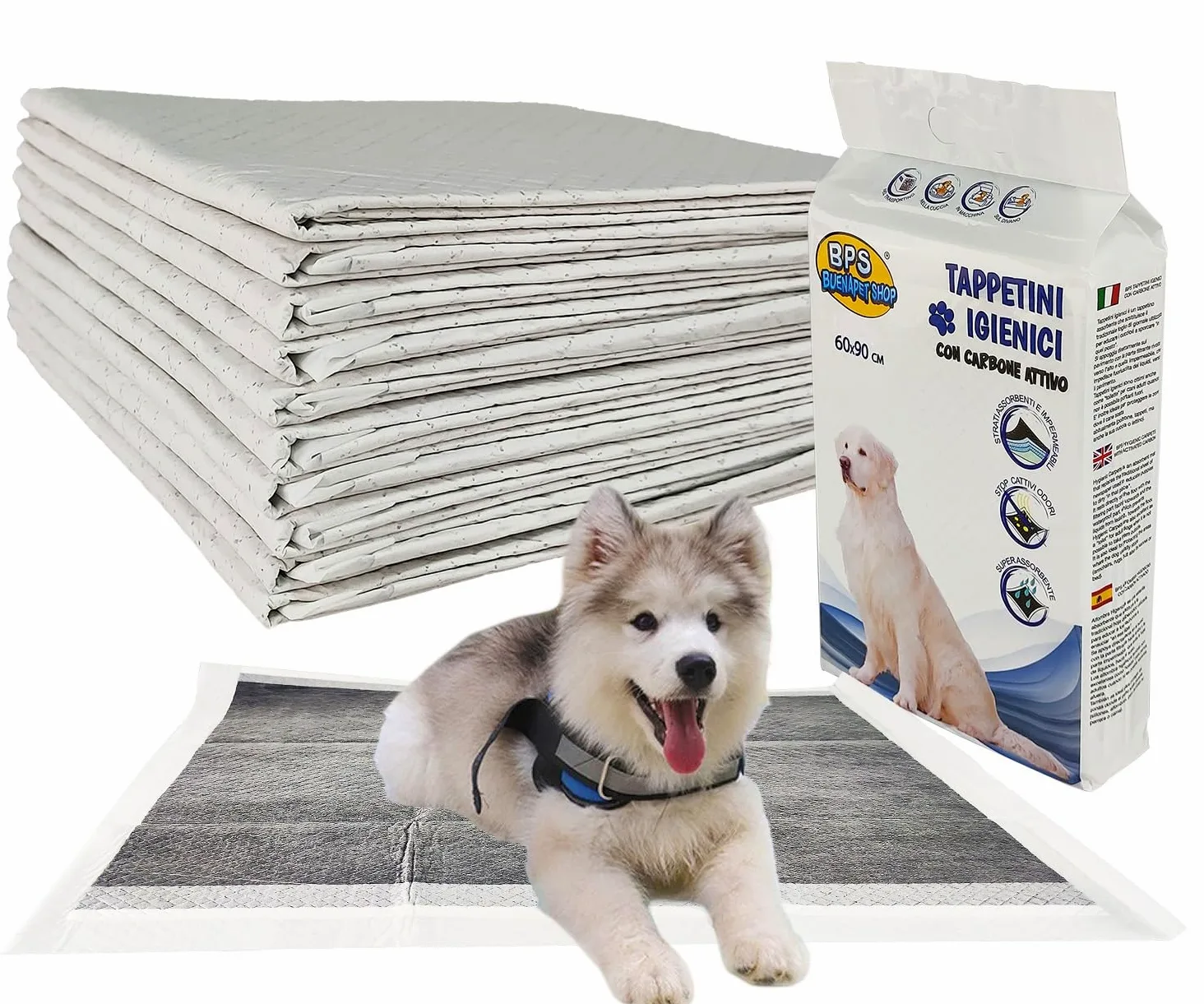 TAPPETINI IGIENICI BPS PET SHOP CARBONI ATTIVI PER CANI 60x90cm 120pezzi