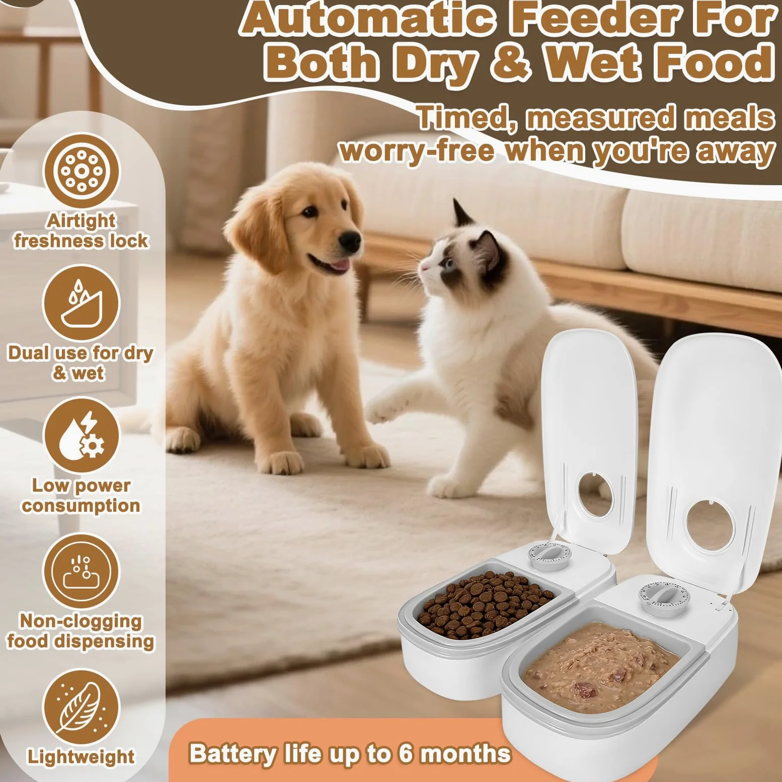 Distributore Automatico Cibo Gatti con Timer 48 ore, Dispenser Crocchette Gatto Cane 700 ml Lavabile, Mangiatoia Automatica per Animali Domestici, Alimentatore per Secco e Umido Gatti Cani di Piccola