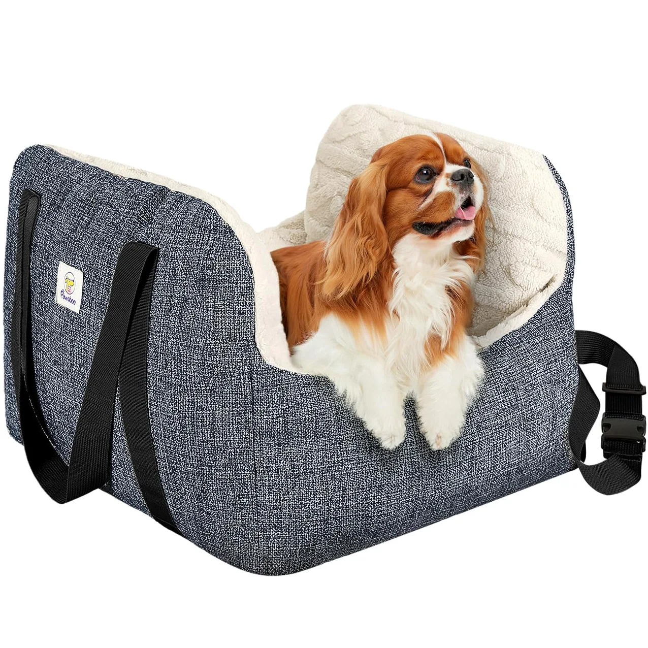 Pawaboo Seggiolino Auto per Cani Piccoli, Sedile Auto con Fibbia Fissa e Guinzaglio di Sicurezza per Cuccioli, Seggiolino Auto con Letto Addensato, Letto da Viaggio per Cane Fino a 25Lb, Grigio