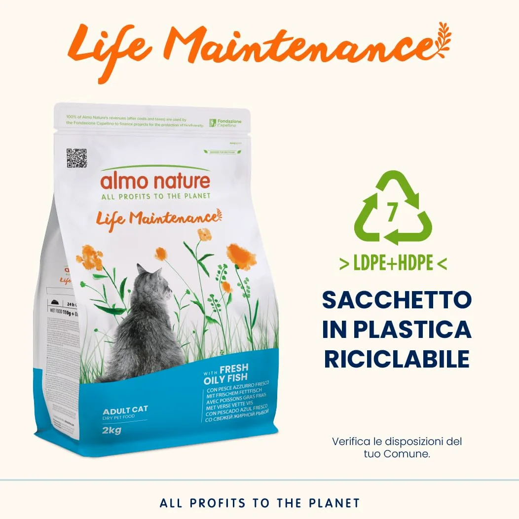 Almo Nature Life Maintenance - Crocchette per Gatti Adulti con Pesce Azzurro Fresco come 1° Ingrediente - Sacco da 2kg