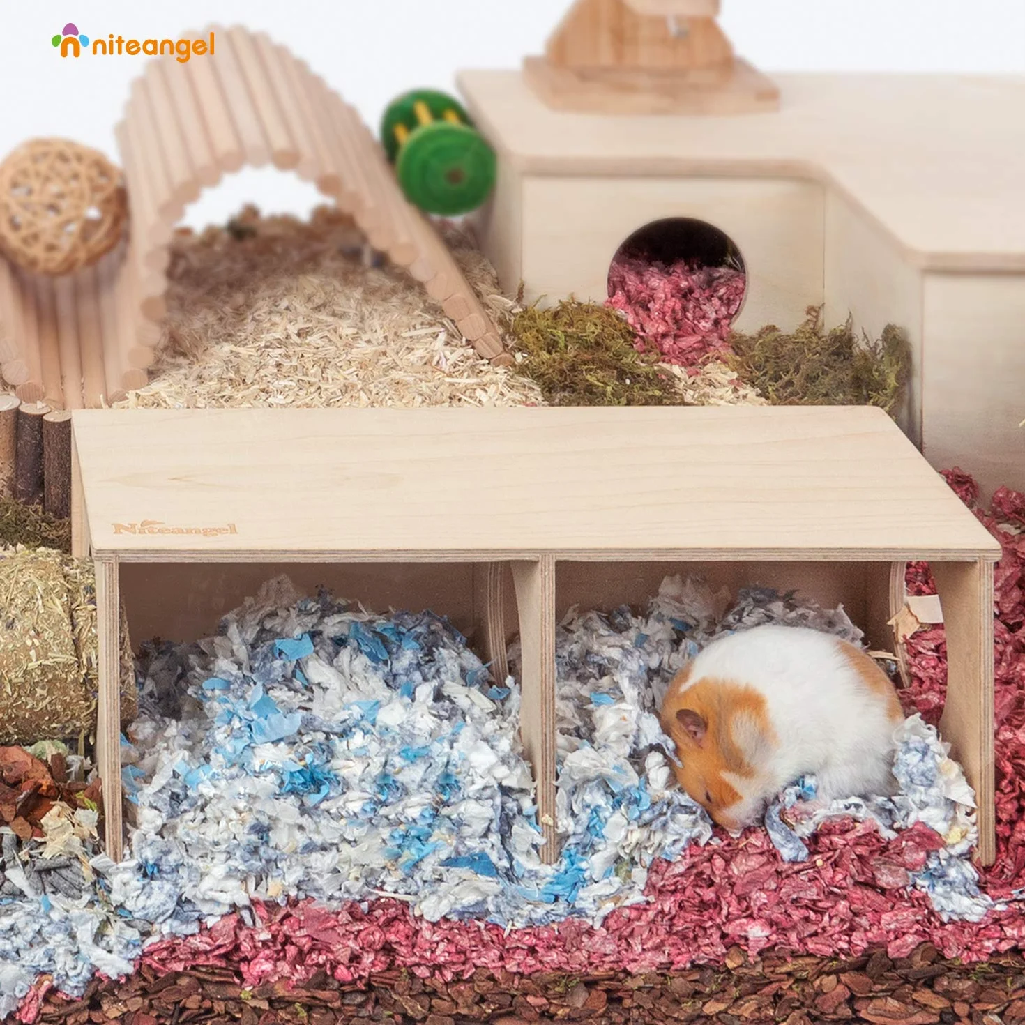 Niteangel - Capanno segreto per criceti con 2 camere e tunnel, Large - for Syrian Hamster