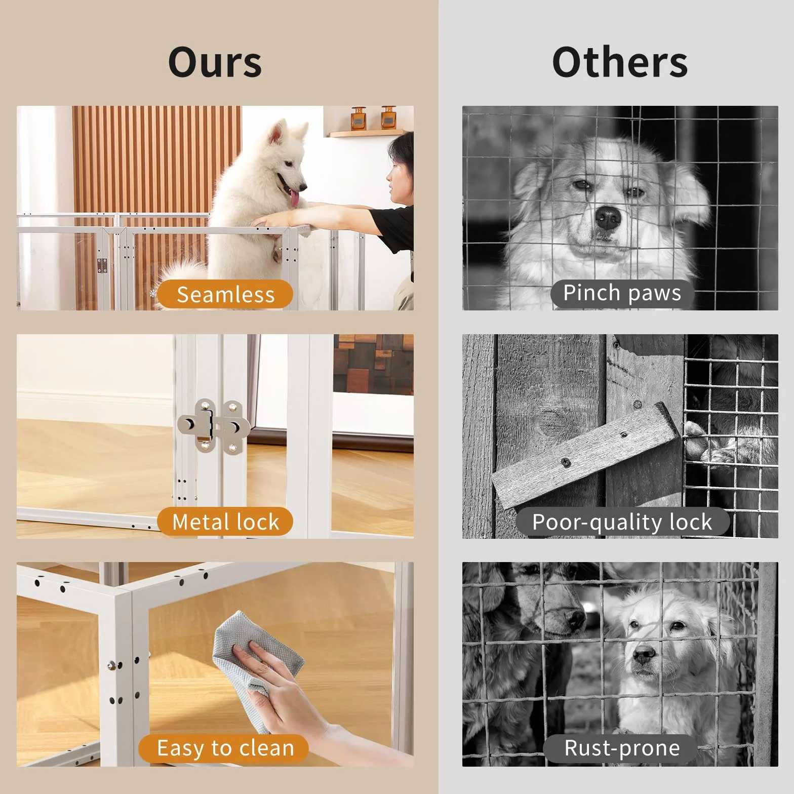 Recinto per cani in acrilico con porta, box recintato per cuccioli H:60cm, recinto per cani per interni/esterni, recinzione per animali domestici in metallo resistente e facile da pulire, per cuccioli