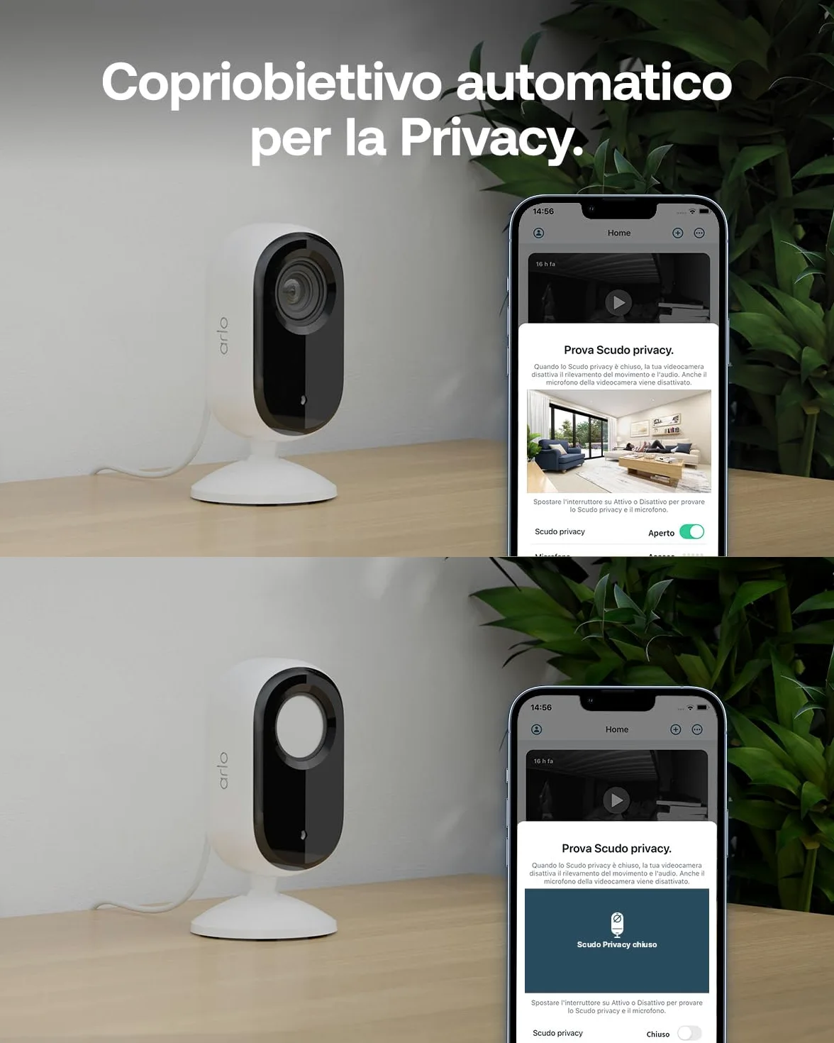Arlo Essential 3 Indoor Telecamera per Cani/Bambini HD, Sirena Allarme Casa, Sensore Di Movimento, Visione Notturna, Prova Inclusa Secure, con copriobiettivo automatico, 2 Telecamere, Bianche
