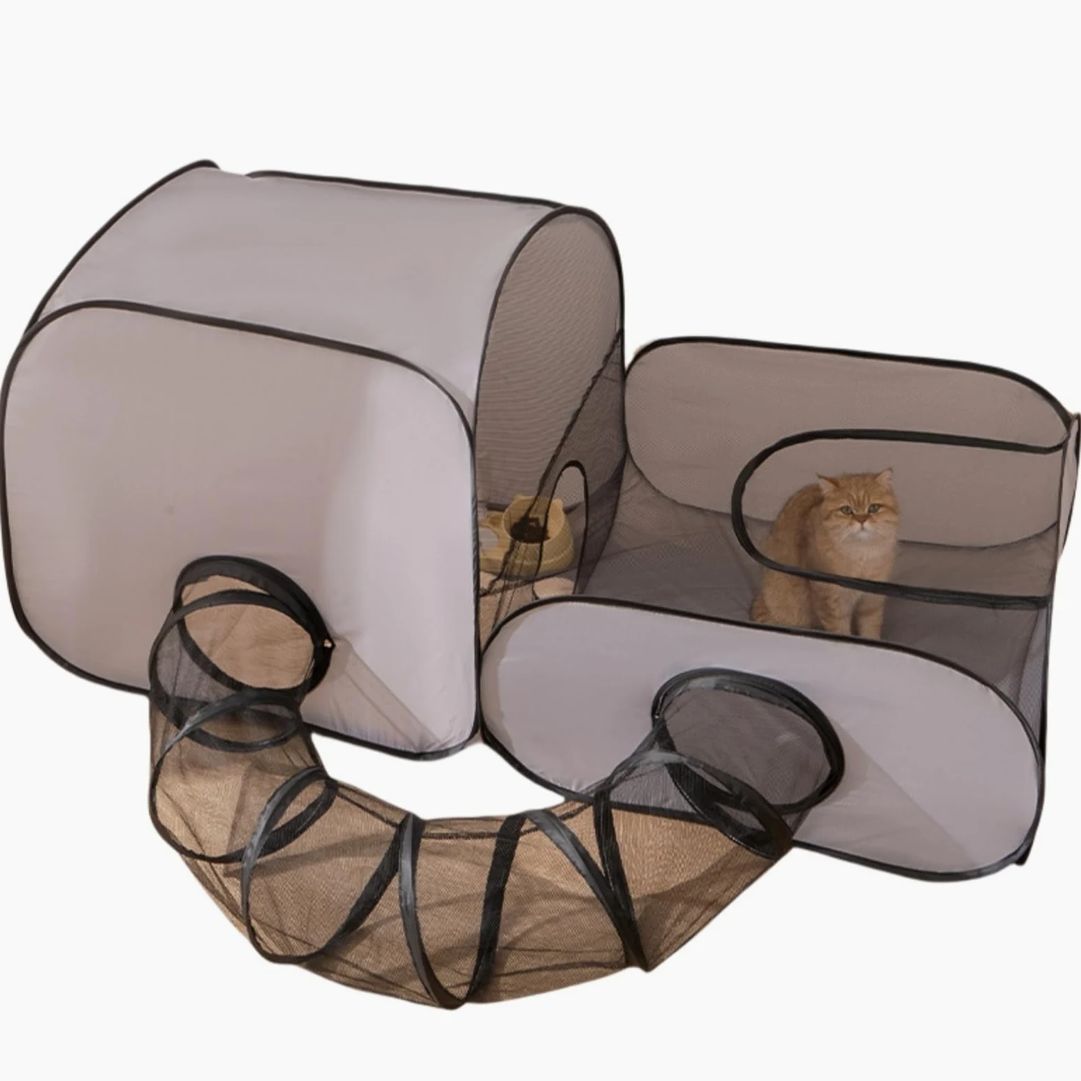 Parco esterno per gatti - Recinzione per gatti - per esterni - con design portatile - Casa di gioco interattiva con tunnel - Accessorio portatile per animali domestici per cuccioli e piccoli