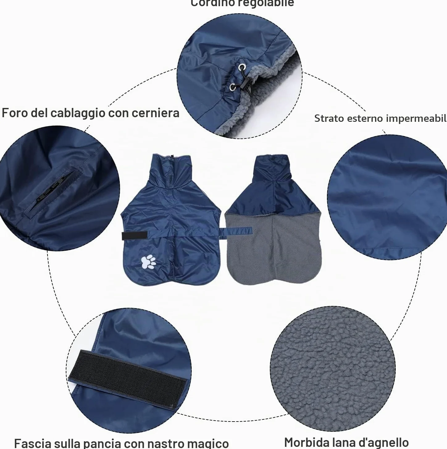 Geyecete Invernale Cappotto levriero,Impermeabile Cane Taglia Grande,Cappotto cane con fodera in pile caldo,Pullover Cane con Collo alto antivento,Giacca per cani media e grande-Blu-XXL