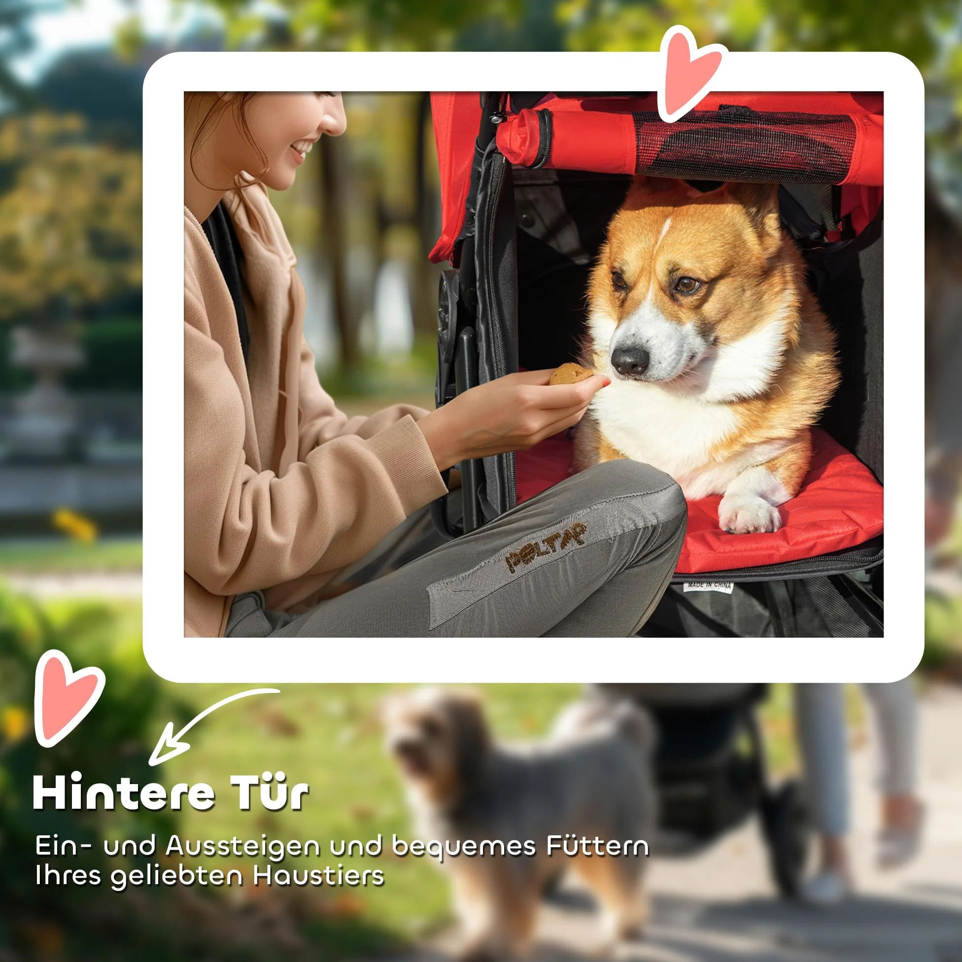 PawHut Passeggino pieghevole per cani e gatti fino a 10 kg, con finestra a rete, portabevande per gatti, colore: rosso
