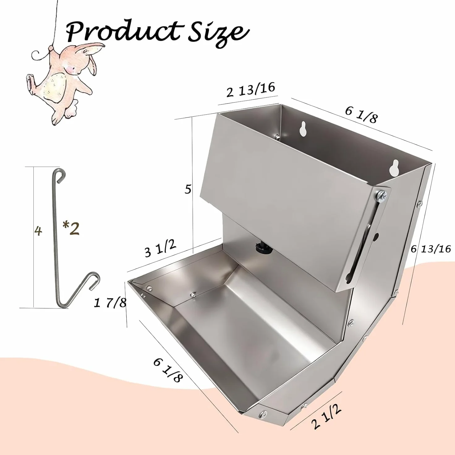 Distributore automatico in acciaio inox 304 per gabbia animali domestici a gravità per conigli, uccelli, cincillà, furetti e altri piccoli animali (L-2PCS)