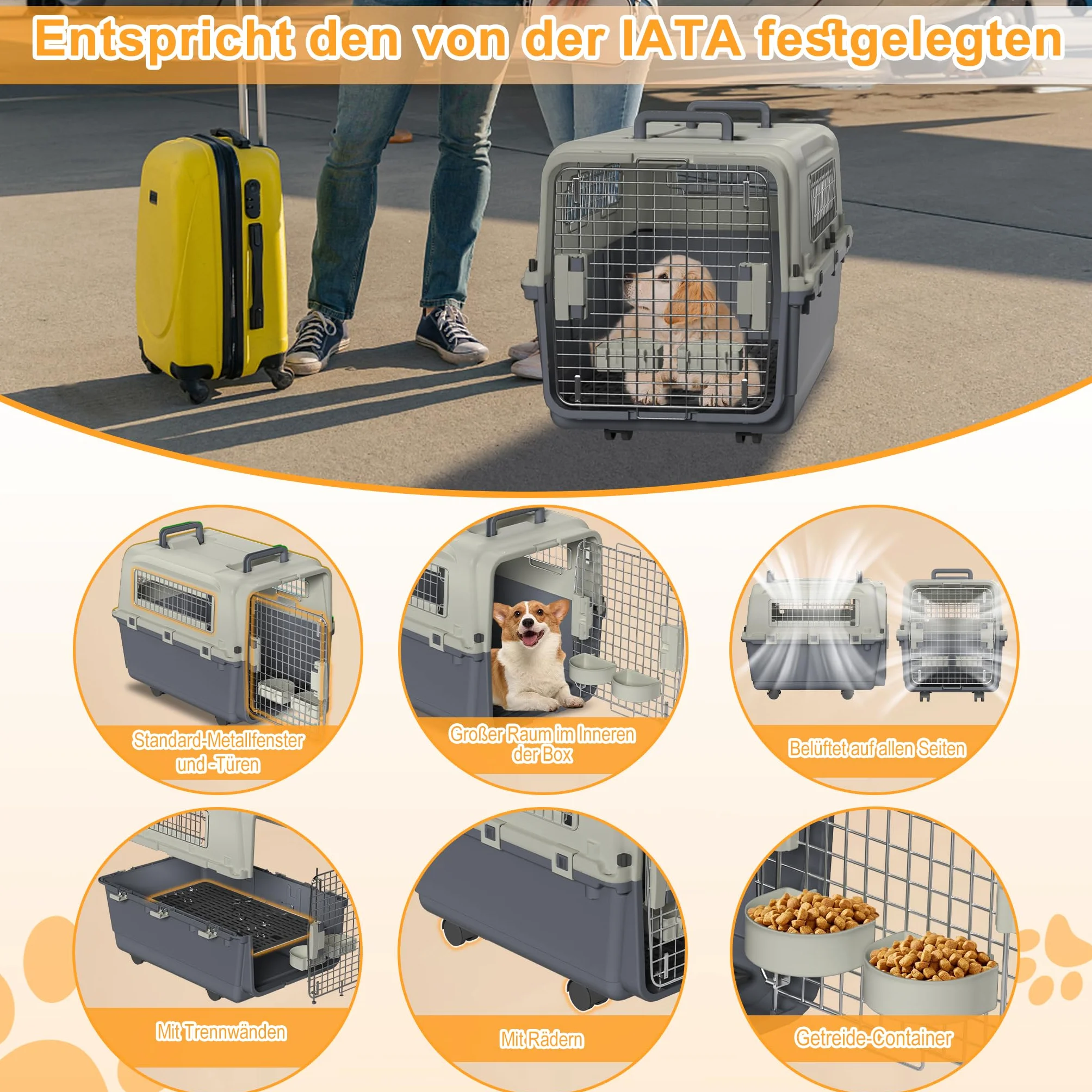 Trasportino per cani e gatti, 67 x 51 x 58,5 cm, trasportino per animali domestici, con porta in metallo e ruote, adatto per aereo, auto, viaggio, fino a 12,5 kg