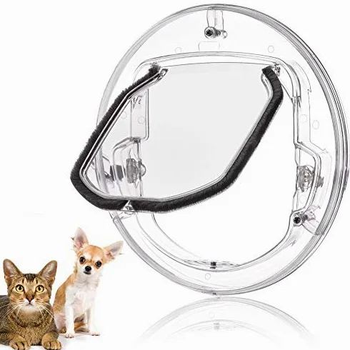 Gattaiola per vetro Porta Basculante per Gatti e Cani Grande Porta Gattaiola per vetro con 4 possibilità di bloccaggio (Rotonda Trasparente)