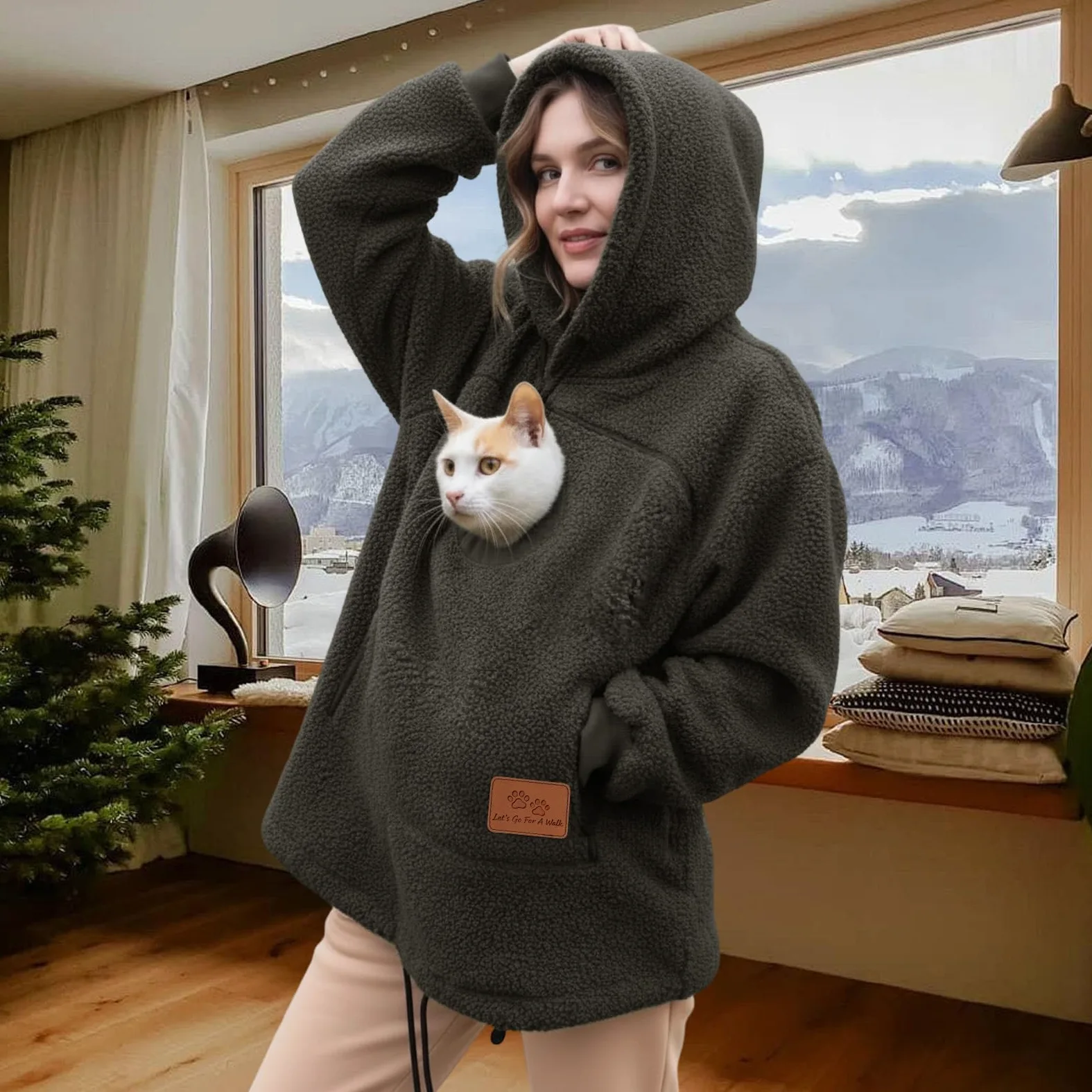 Generico Felpa con Cappuccio for Marsupio for Cani E Gatti con Cerniera, Tasca A Marsupio, Felpa con Cappuccio for Trasportino for Animali, Felpe Calde E Sciolte(Gray,Small)
