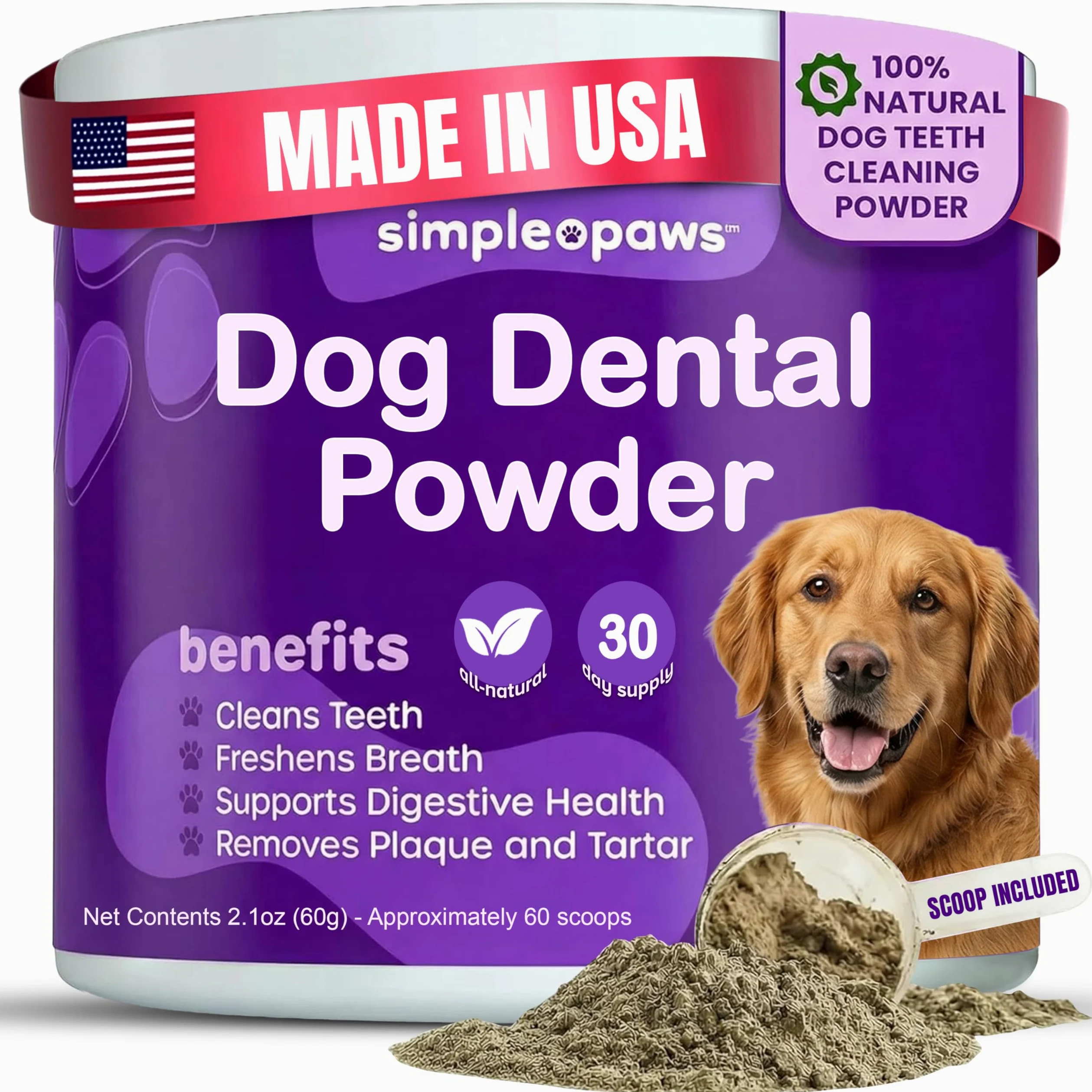 Polvere dentale per cani per la pulizia dei denti - Polvere dentale per | Prevenire l'alito cattivo del cane con probiotici per alito fresco e salute orale - Al gusto di pollo