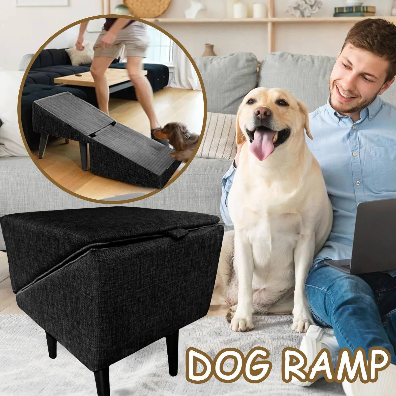 Pouf Pieghevole Rampa Per Cani Legno Stoffa Scaletta Per Cani Pieghevole Poggiapiedi Multifunzionale Per Piccoli Animali Con Supporto Per Schiena E Articolazioni Per Cuccioli E Gattini
