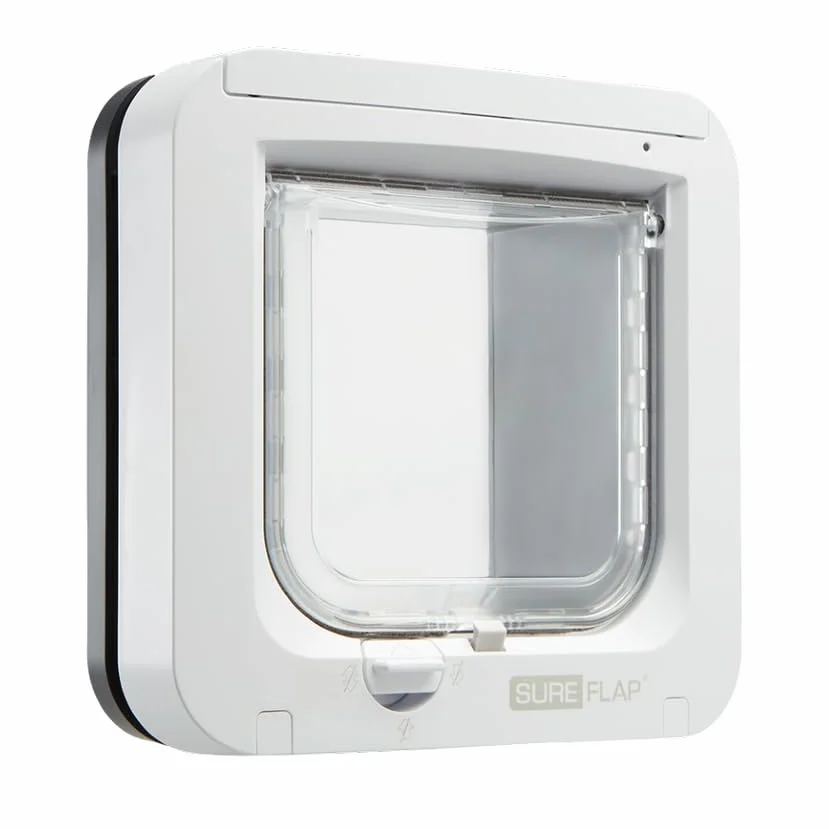 Gattaiola con lettore di microchip SureFlap Sure Petcare, compatibile Targhetta per collare RFID e microchip, un pulsante, per porte, finestre e pareti, Grigio/Bianco, rich. 4 batterie AA (non incl.)