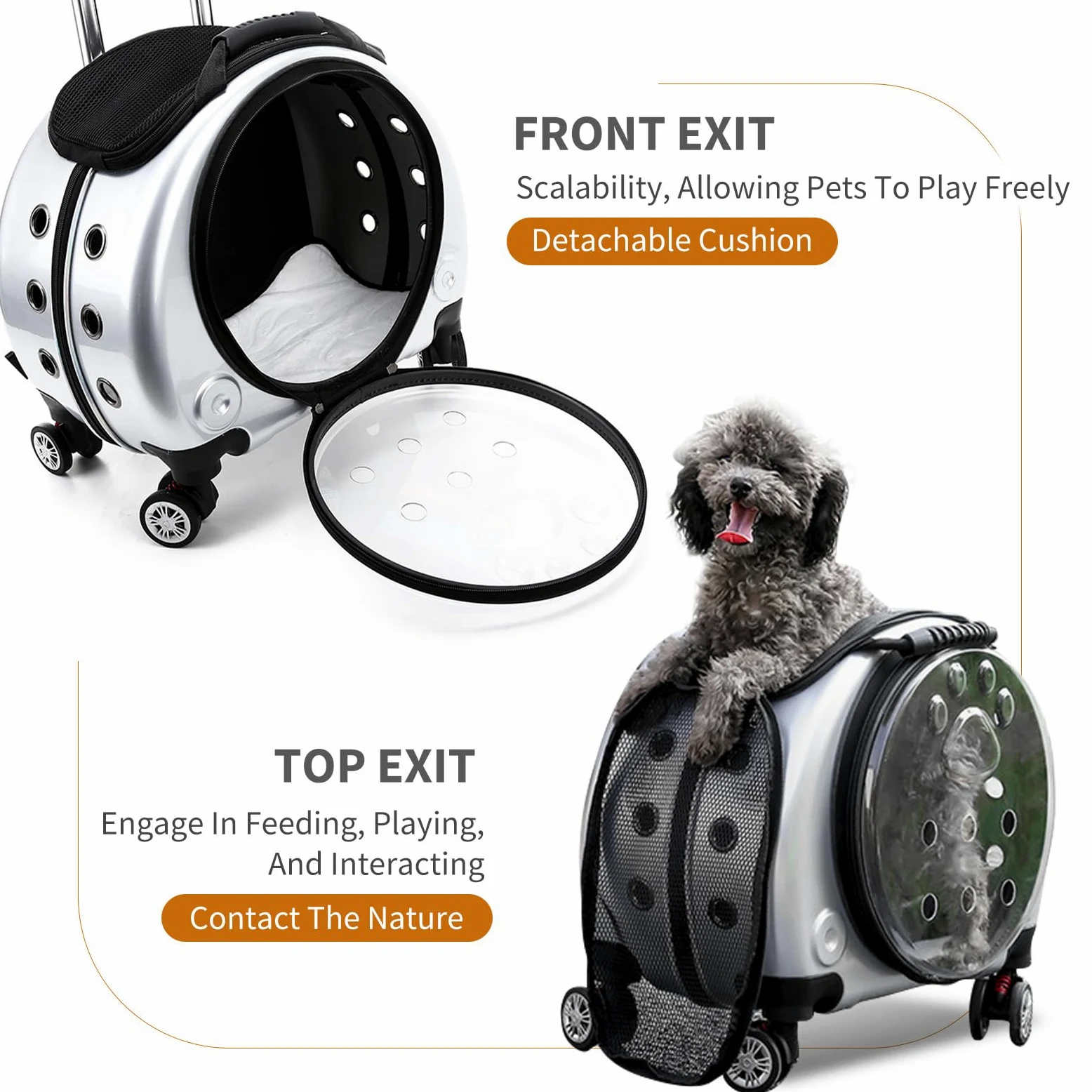 PETCUTE Zaino Trolley per Cani Gatti,Buona Ventilazione,Zaino per Gatti con Tappetino Rimovibile,Comoda Maniglia,Pieghevole Trasportino Gatto con Ruote per Cani Piccoli Gatti Medi Fino 7.5 KG