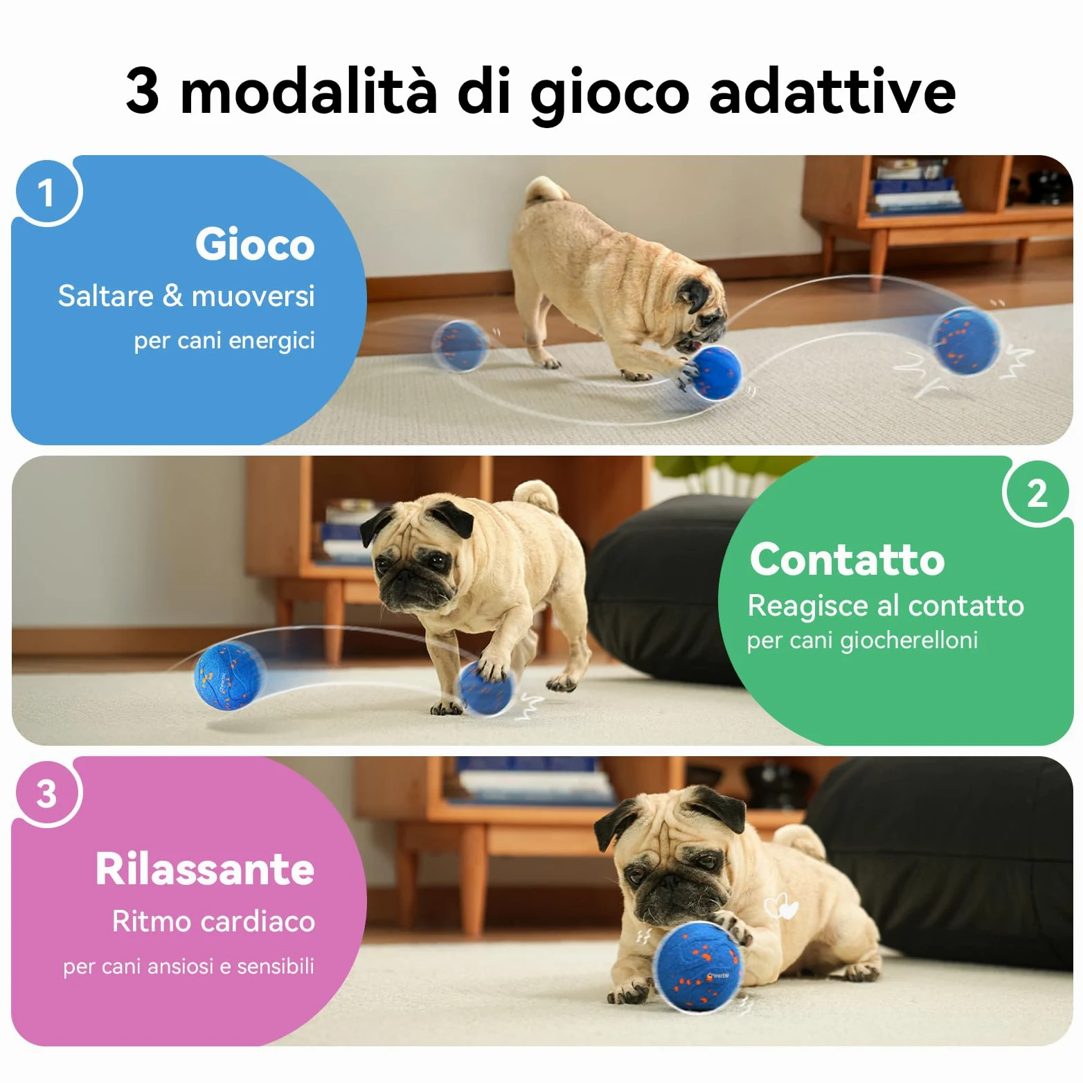 Cheerble Wicked Ball AIR Neo, palla autoavvolgente con 3 modalità, giocattolo intelligente interattivo per cani, per saltare, blu