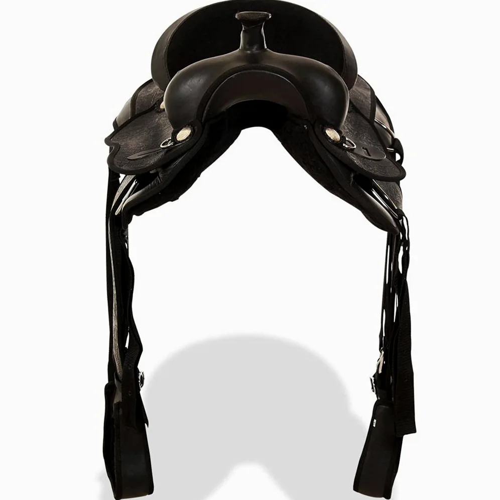 SKM Sella Western Testiera e Pettorale in Vera Pelle 17" Nero