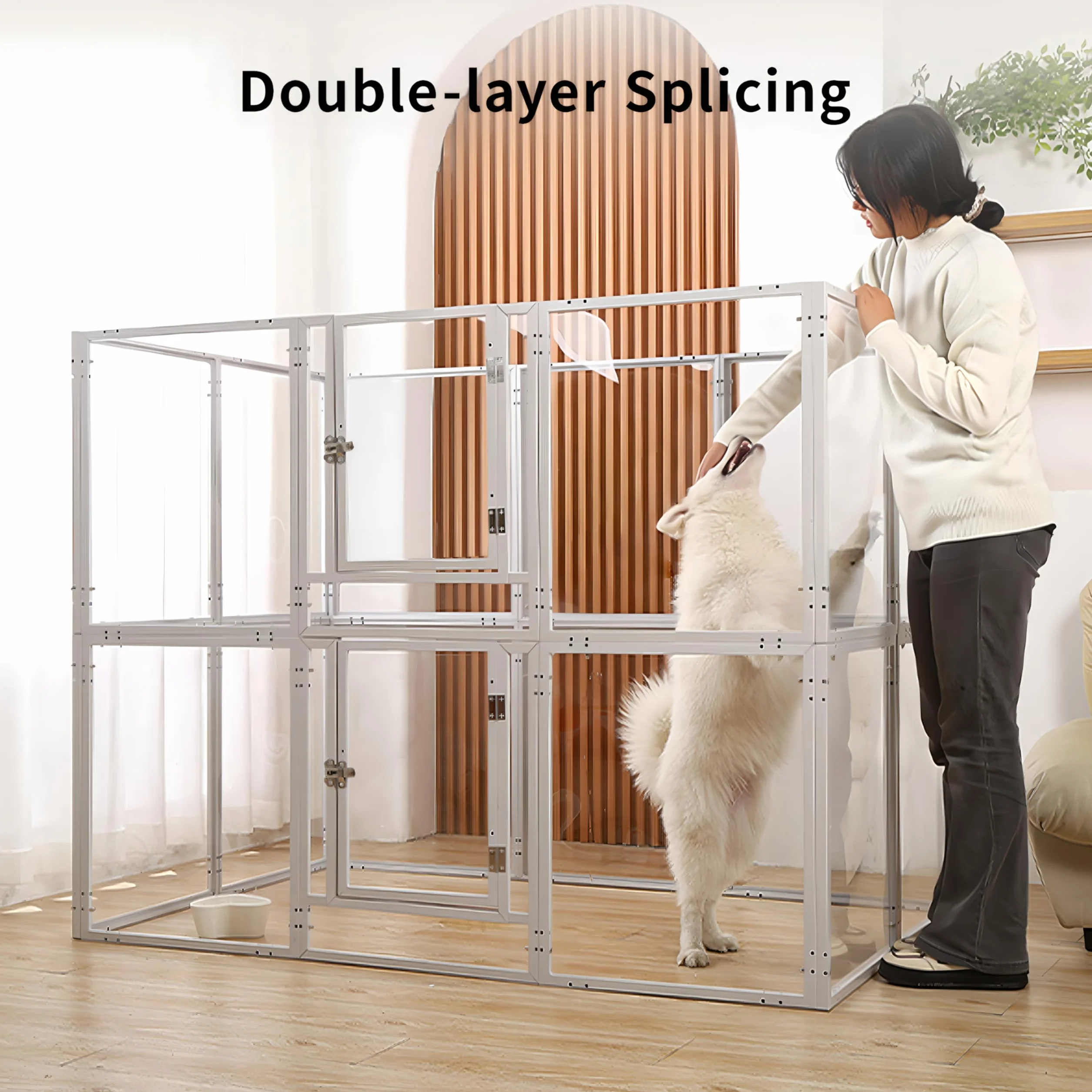 Recinto per cani in acrilico con porta, box recintato per cuccioli H:60cm, recinto per cani per interni/esterni, recinzione per animali domestici in metallo resistente e facile da pulire, per cuccioli