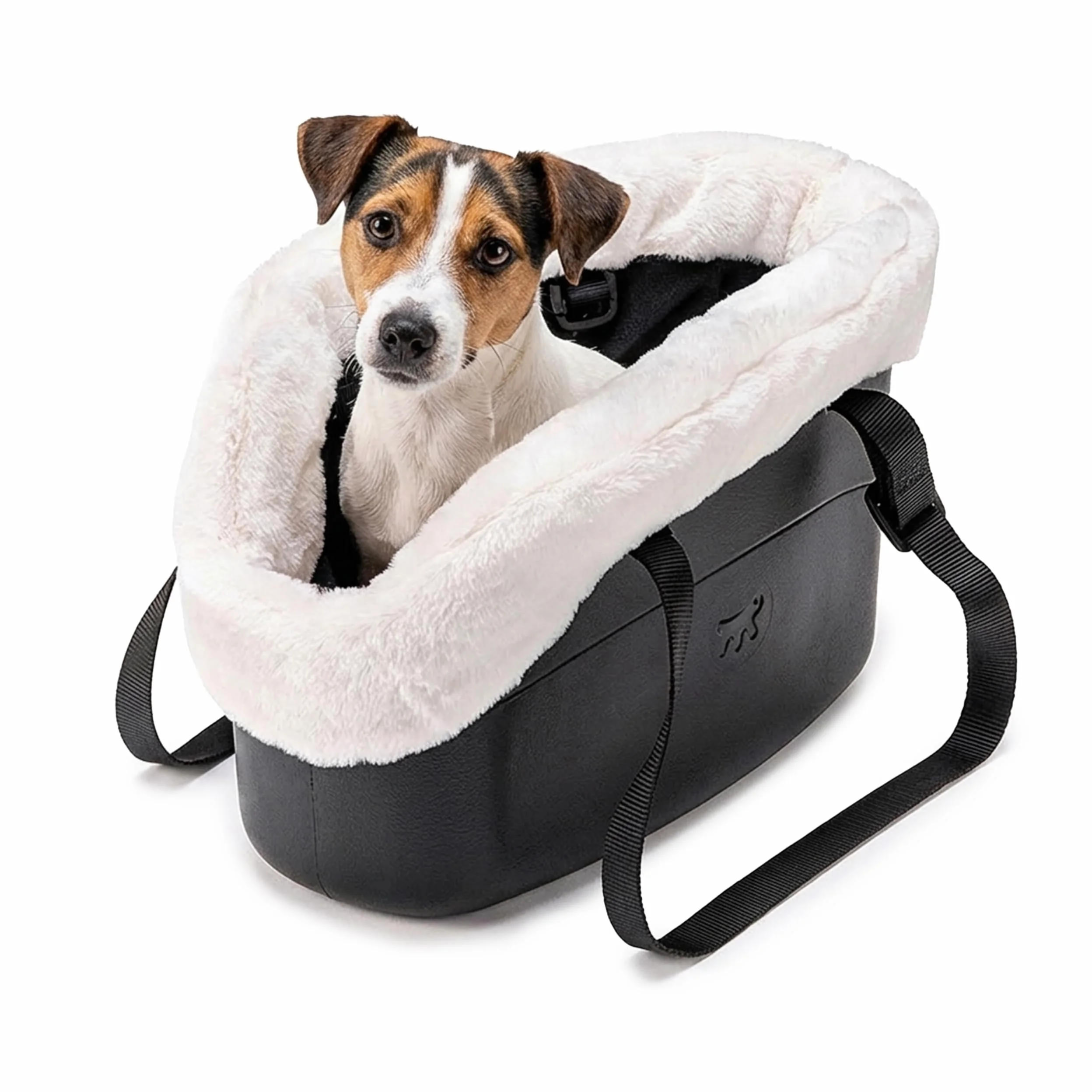 Ferplast Borsa per Cani Gatti fino a 8 Kg. Plastica Gommata Impermeabile e Lavabile, Imbottito con Caldo Peluche, Manici Regolabili, Cinghia di sicurezza, 43,5 x 21,5 x h 27 cm. Nero