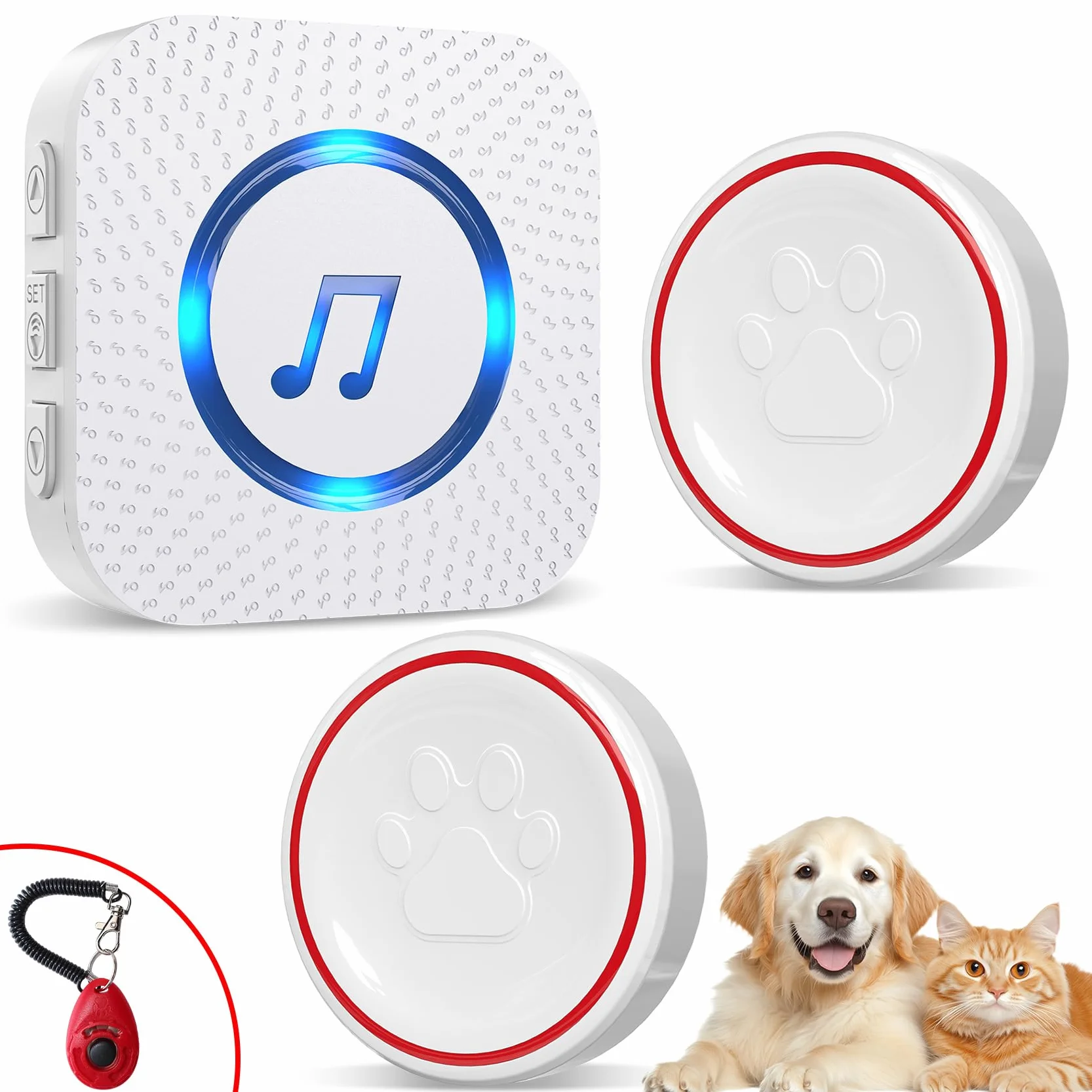 ChunHee Wireless Campanello per Cani Cane/Campanellino Animali Domestici/Funzionamento a 500 Piedi con IP55 Pulsante a Sfioramento Impermeabile 52Melodie 5Livelli di Volume Flash LED