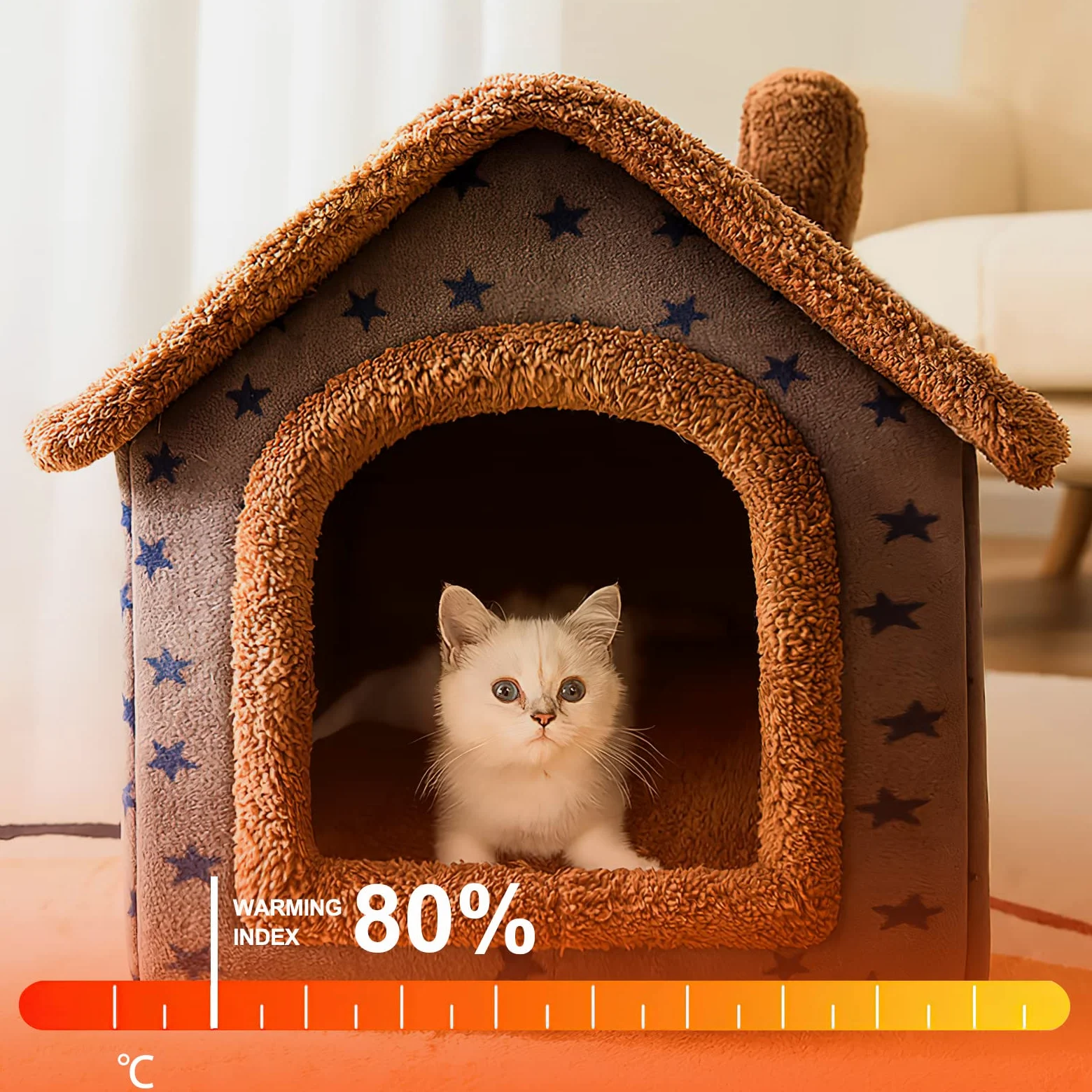 Galatée Letto Grotta Per Gatti, Cuccia Per Cani Lavabile, Igloo Per Gatti In Peluche Caldo e Accogliente, Cuccia Per Gatti Pieghevole e Confortevole, Cuccia Per Animali Domestici(M, Stelle Marroni)