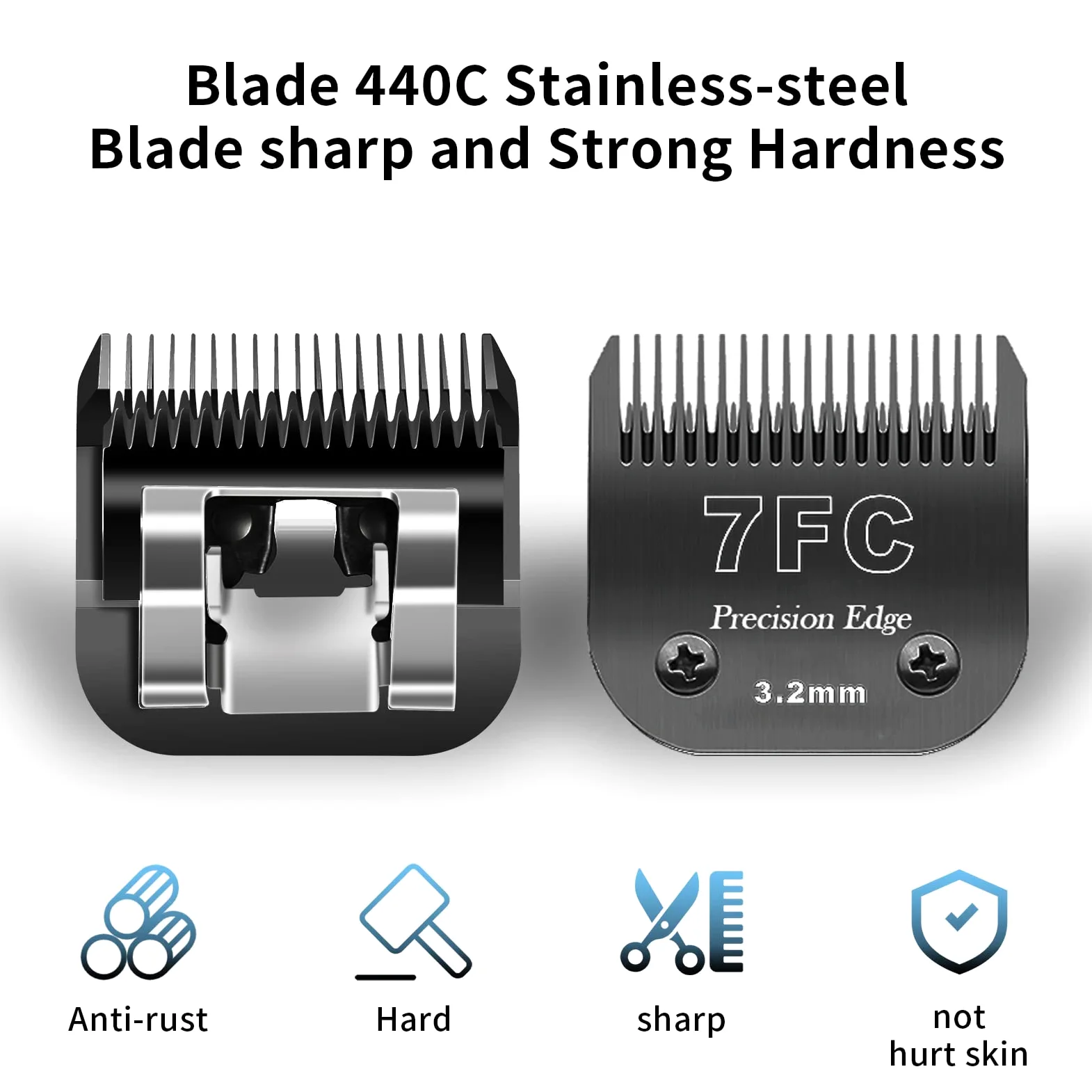 Lame Staccabili in Acciaio Inossidabile per toelettatura Cani da Compagnia 7FC/5FC/4FC/3FC,compatibili con la Serie Heiniger/Andis/Oster A5/Wahl KM10,4 Pezzi Colore Nero