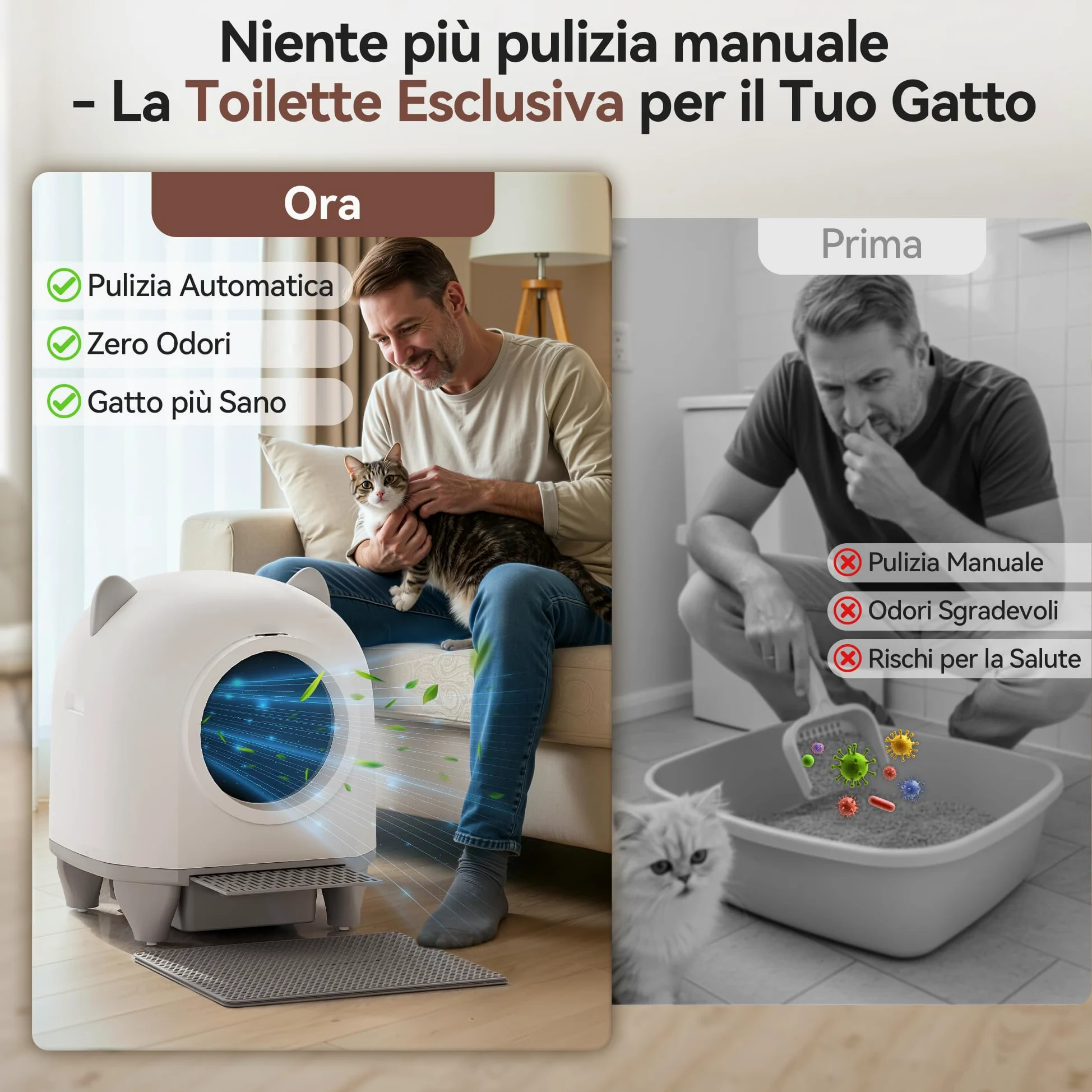 Devoko lettiera gatto autopulente,Design con orecchie da gatto,toilette per gatti XXL,Controllo remoto, ampio spazio, Sicurezza,Anti-odore,90L lettiera automatica per felini,Elettrica per più gatti.