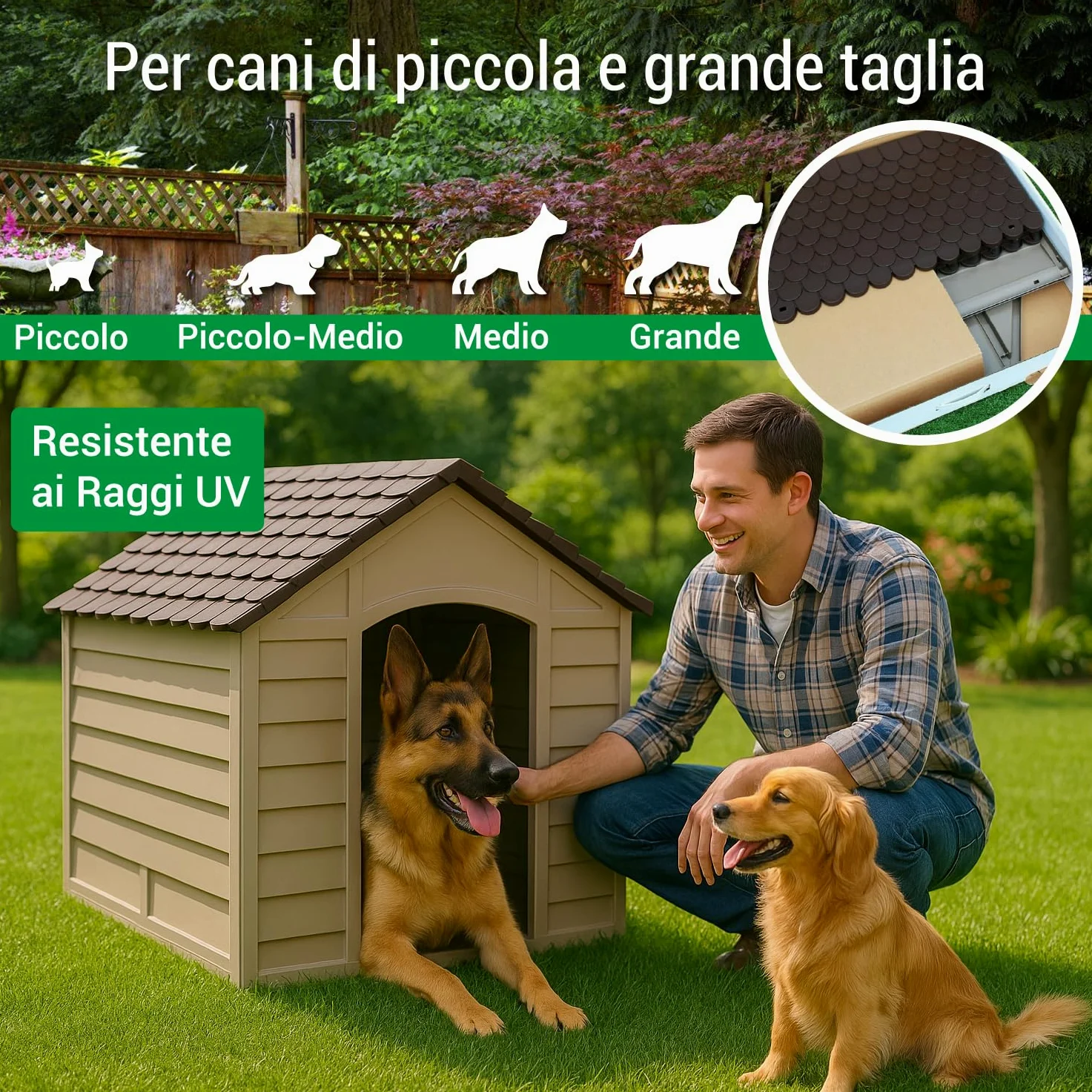 Crisalide® - PawsPalace Cuccia Per Animali, 2 Dimensioni, Facile Da Lavare, In Resina PVC, Facile Da Assemblare, Super Resistenze, Taglia Medio/Grande, Cuccia per Esterni (Large)