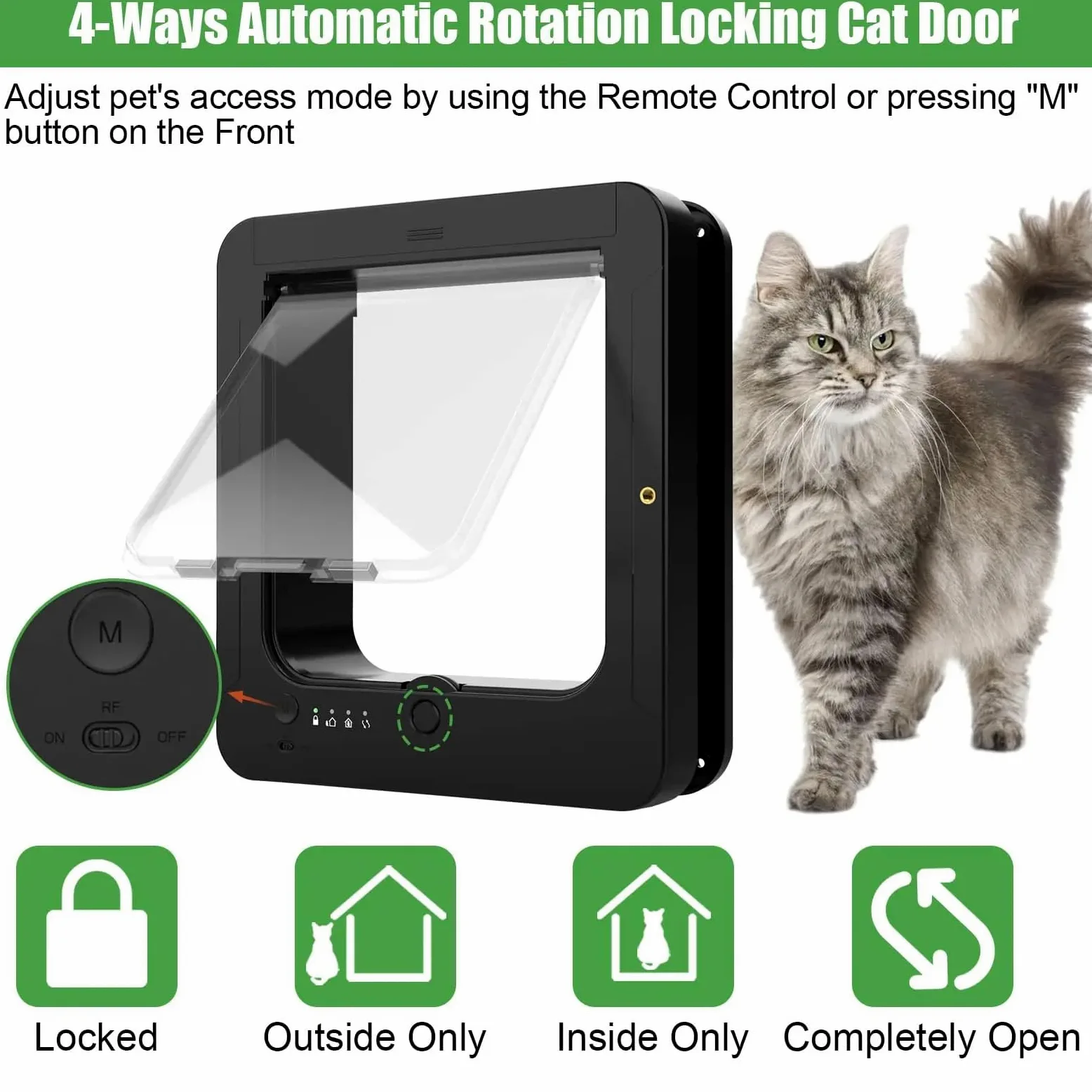 Porta di Gatto Intelligente, Lembo di Gatto Microchip, con 2 Collari di Sensori E 1 Telecomando, Dimensione di Apertura: 7,7 * 8,3 in, per Gatto, Cucciolo Black