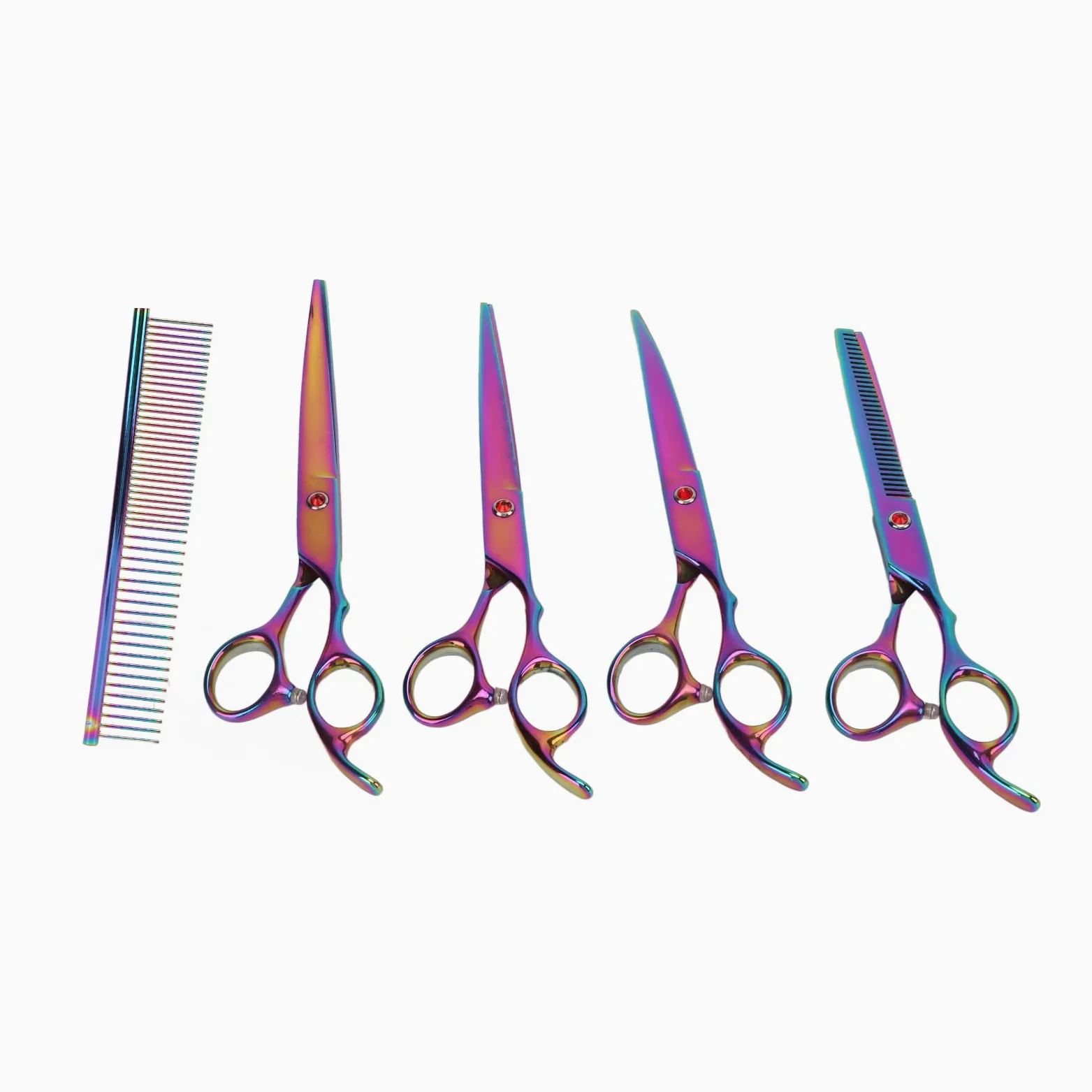 Qcwwy Set di Forbici per Toelettatura, Cesoie per Rifinitura in Acciaio | Kit 4 in 1 con Forbici Dritte e Dentate, Impugnatura Ergonomica e Pettine