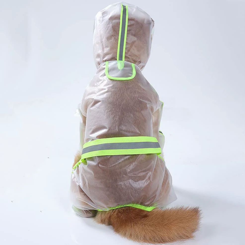Impermeabile for Cani con Cappuccio a Quattro Zampe, Impermeabile, Riflettente, Trasparente, Fluorescente, for Cani.,Impermeabile per Cani(Green,M)