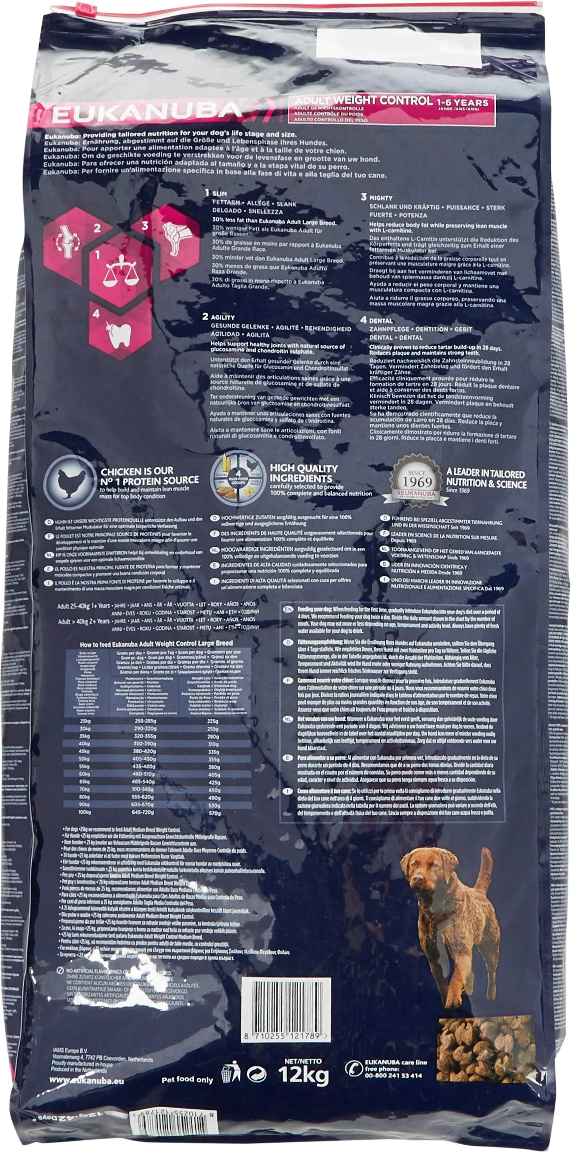 Eukanuba Weight Control - Alimento Completo per il Controllo del Peso di Cani Adulti di Taglia Grande (1-7 Anni), Crocchette al Pollo - 12 Kg