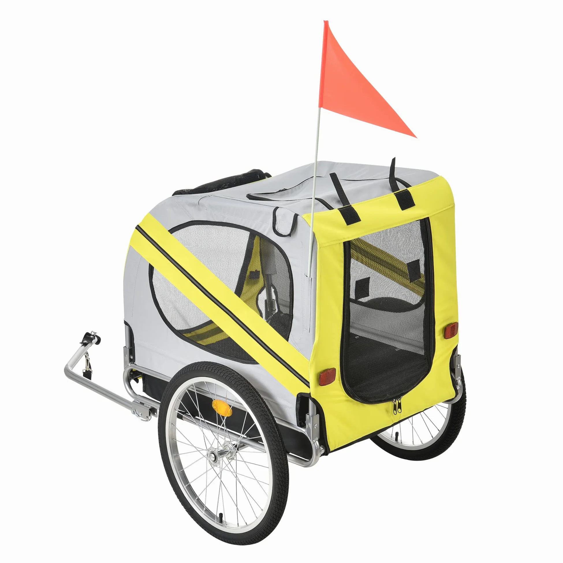 pro.tec Rimorchio per Bicicletta per Trasporto Cani 138 x 71 x 90 cm Carrello per Trasporto Animali Domestici Carico Max.26 kg - Giallo-Griggio-Nero