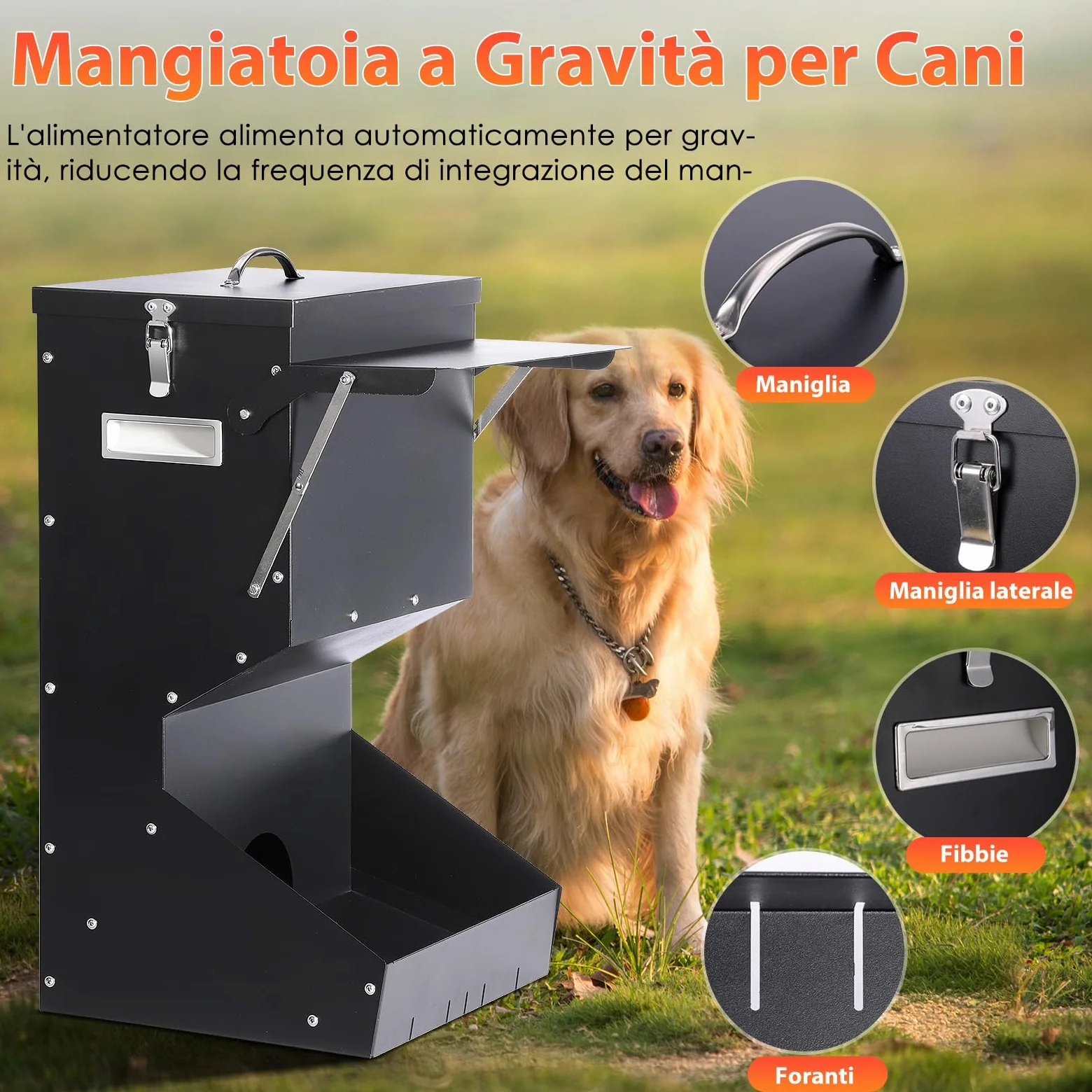Alimentazione Automatica per Cani all'aperto appeso cibo per animali domestici di razza grande 11kg, mangiatoia automatica per cani in metallo auto-alimentazione cibo per cani