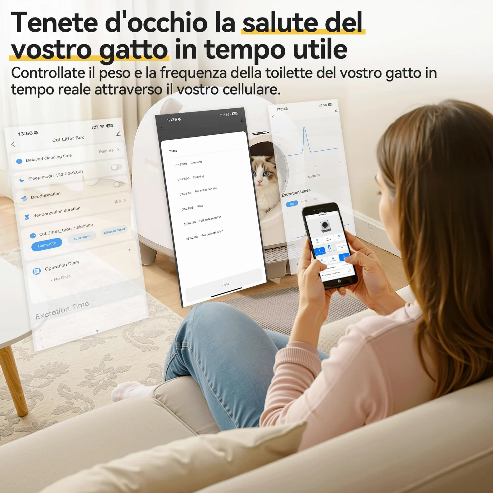 TRIUMPHKEY lettiera gatto autopulente, lettiera autopulente per gatti xxl da 90L con controllo APP/protezione anti-intrappolamento/sistema di deodorizzazione/cat litter box, per famiglie con più gatti