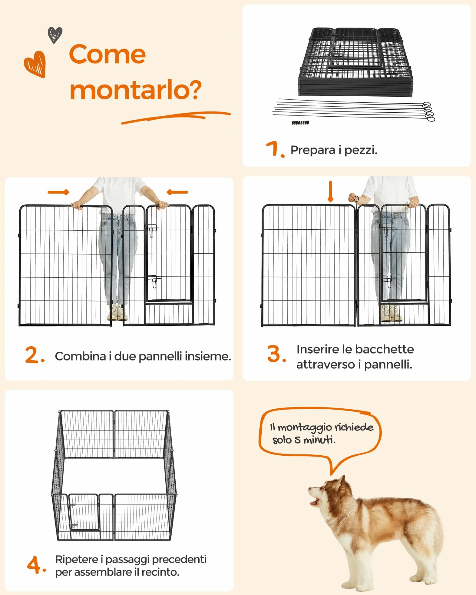 Feandrea Recinto per Animali Box per Cani, 8 Pannelli 77 x 100 cm, Nero PPK81H