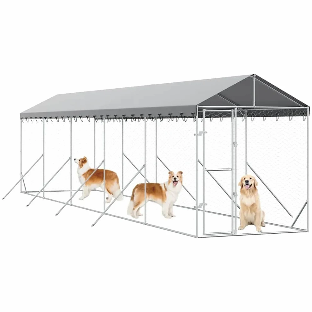 Cuccia esterna in acciaio zincato, 2 x 10 x 2,5 m | Con tettuccio in polietilene, porta con serratura, rete ventilata, per cani e piccoli animali