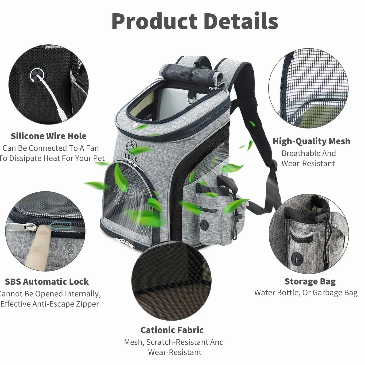 PETCUTE Zaino per Cani Traspirante,Borsa Trasportino Gatti con Cinturino di Sicurezza,Zaini Trasporto Cane Portatile con Tasche Laterali,Regolabile Zaino Gatto per Viaggio Campeggio