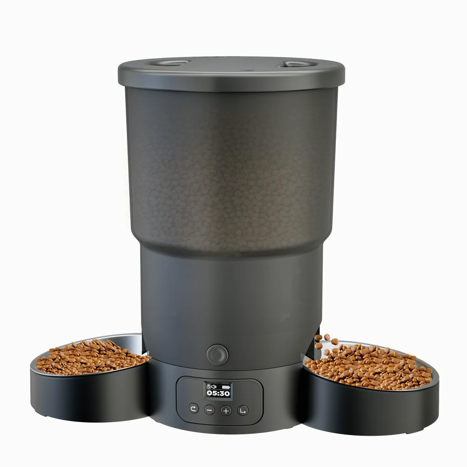 Gimars 5L Distributore Automatico Cibo Gatti 2 Ciotole in Acciaio Inossidabile, Distribuzione Uniforme, Dispenser Crocchette Gatti e Cani Programmabile da 1-6 Pasti al Giorno, Registrazione Vocale 10s
