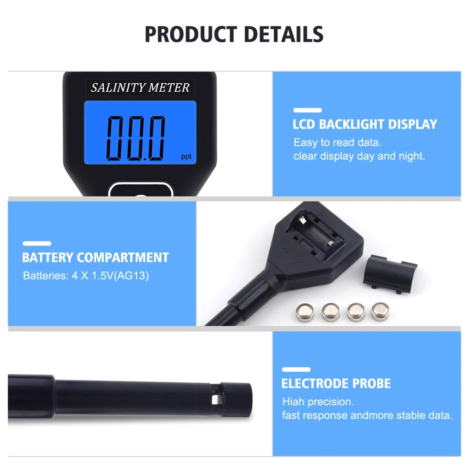 Misuratore di salinità portatile Salinometro Halometer Calibro di sale Salamoia Salamoia Acqua di mare Tester di salinità alimentare Concentrazione di sale Tester dell'acqua