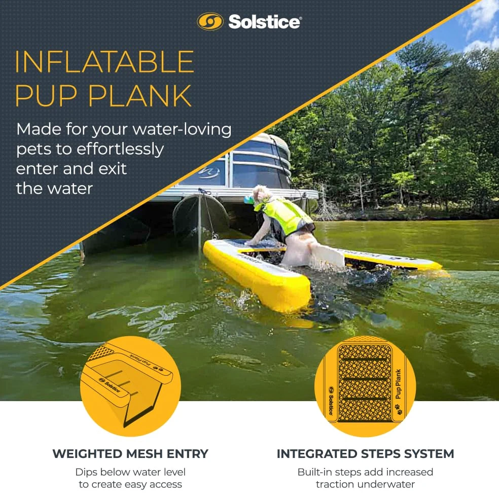SOLSTICE Piattaforma gonfiabile per cani, per imbarcazioni e banchine, mini, capacità di 13,6 kg, piattaforma galleggiante per animali domestici, per lago, fiume, spiaggia e piscina, con pompa, design