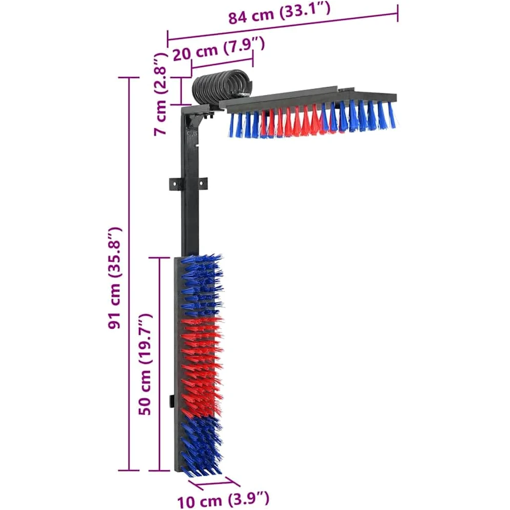 vidaXL Spazzole per il bestiame Rosso e Blu 84 x 10 x 91 cm PVC, Sistema di Spazzole per Bestiame, Montaggio a Parete Robusto, Strumenti di Grooming per Animali
